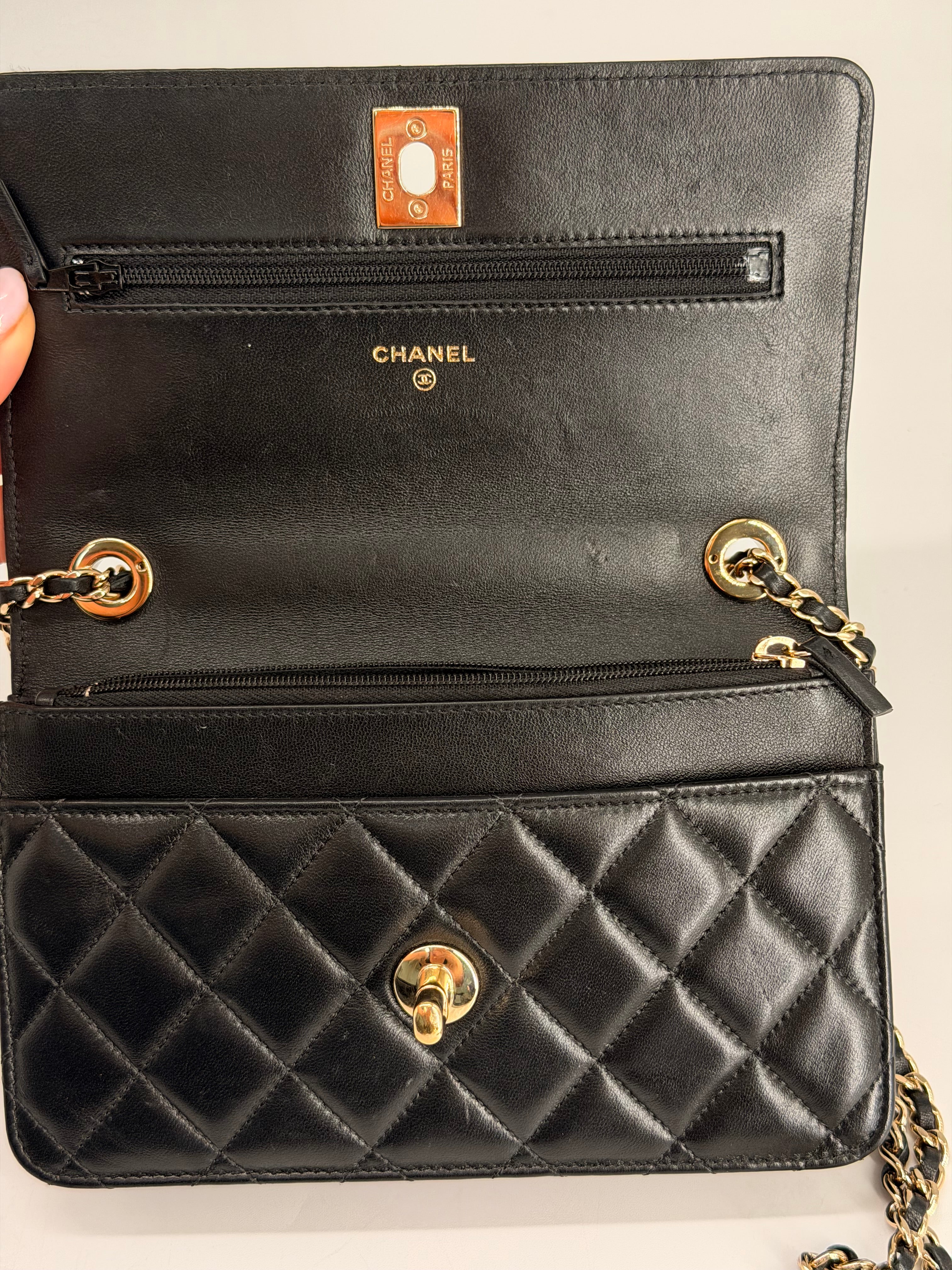 Chanel Trendy CC Wallet On Chain in Black Lambskin Leather