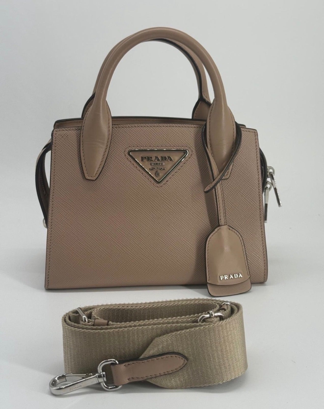 PRADA Kristen Saffiano Small Monochrome Leather Handbag