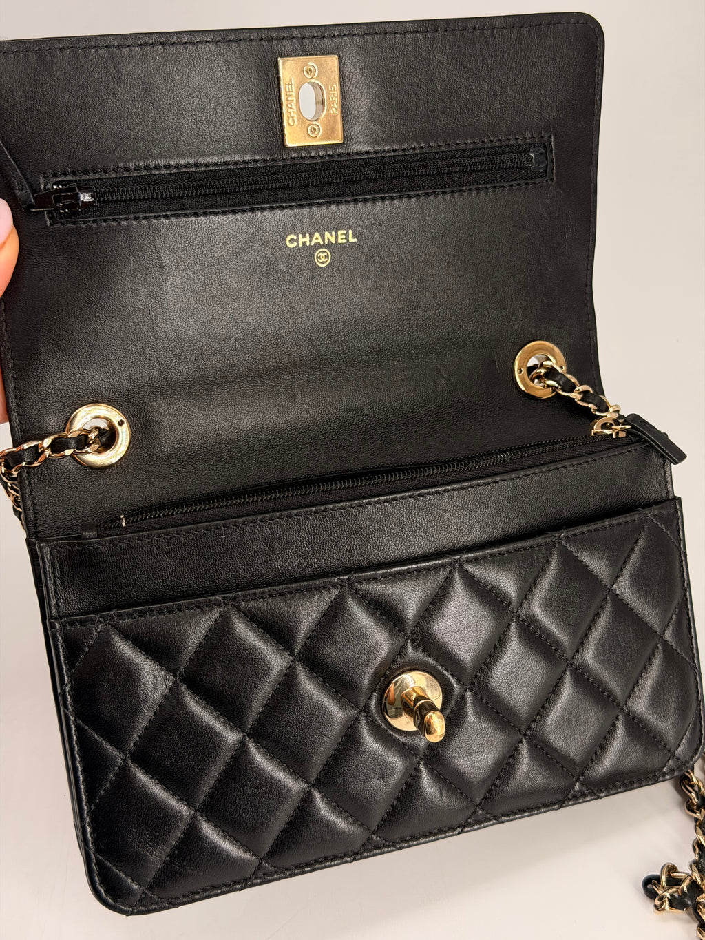 Chanel Trendy CC Wallet On Chain in Black Lambskin Leather