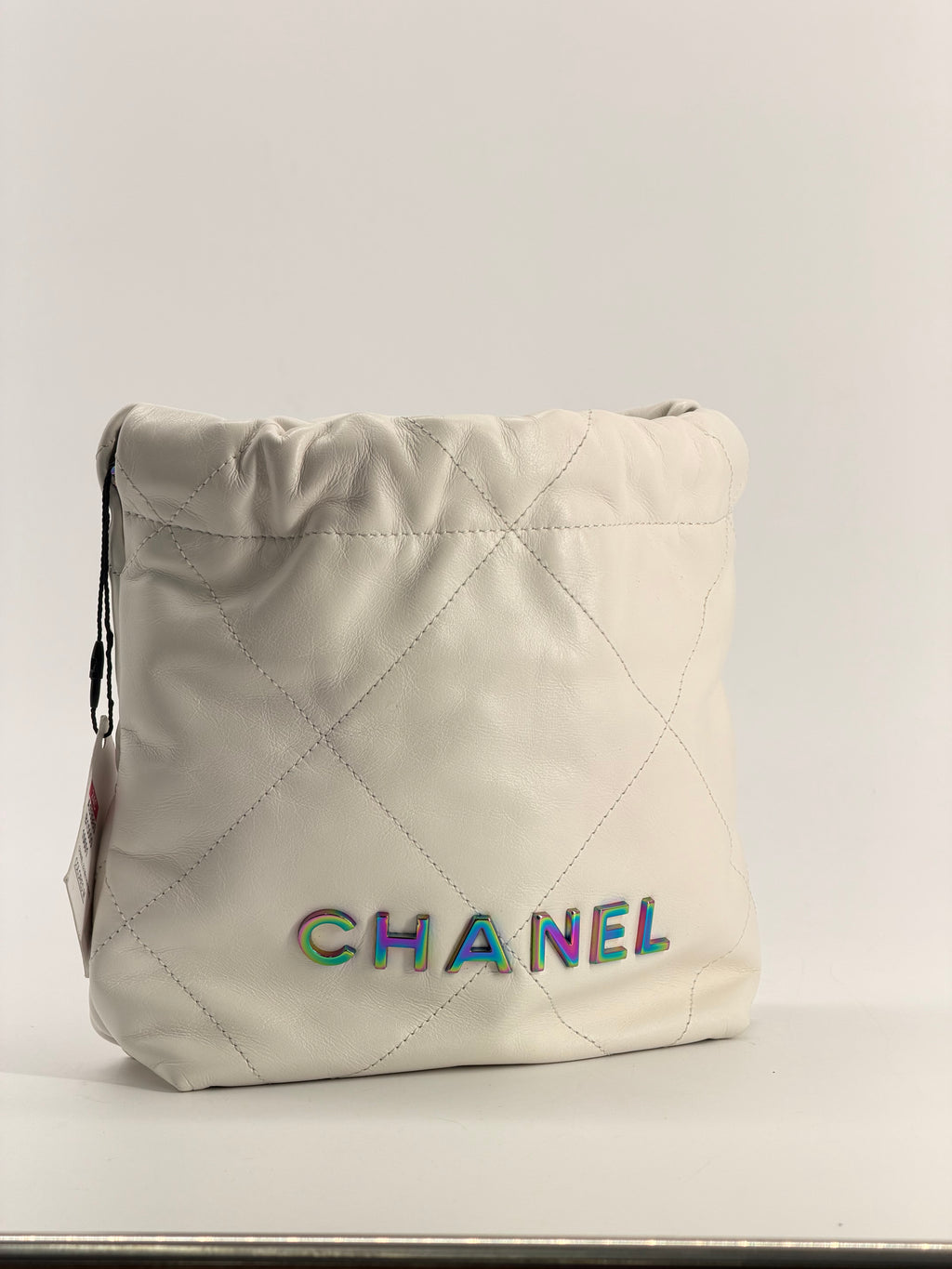 CHANEL Mini Rainbow 22 Hobo Bag White Calfskin Leather NWT