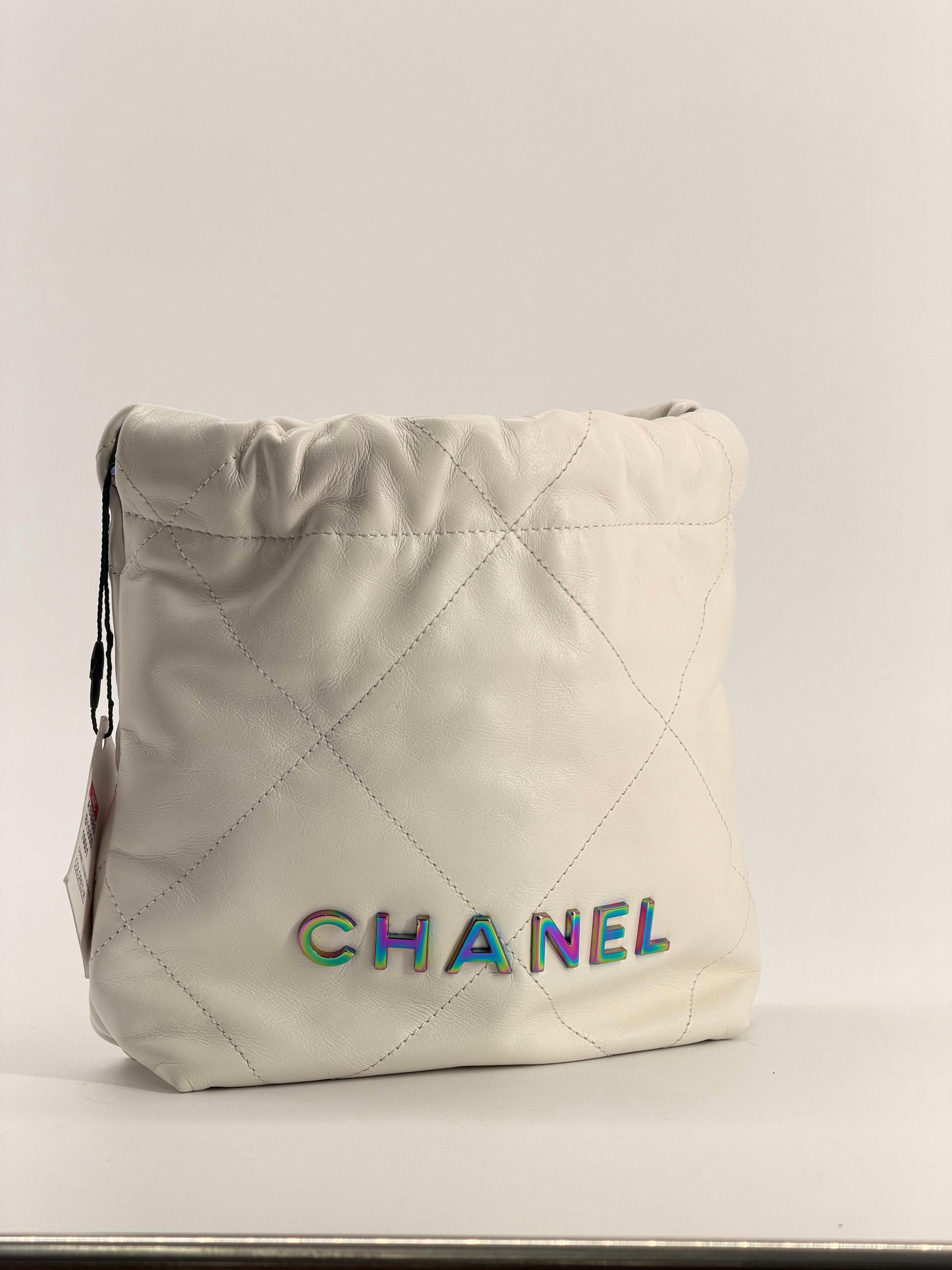 CHANEL Mini Rainbow 22 Hobo Bag White Calfskin Leather NWT