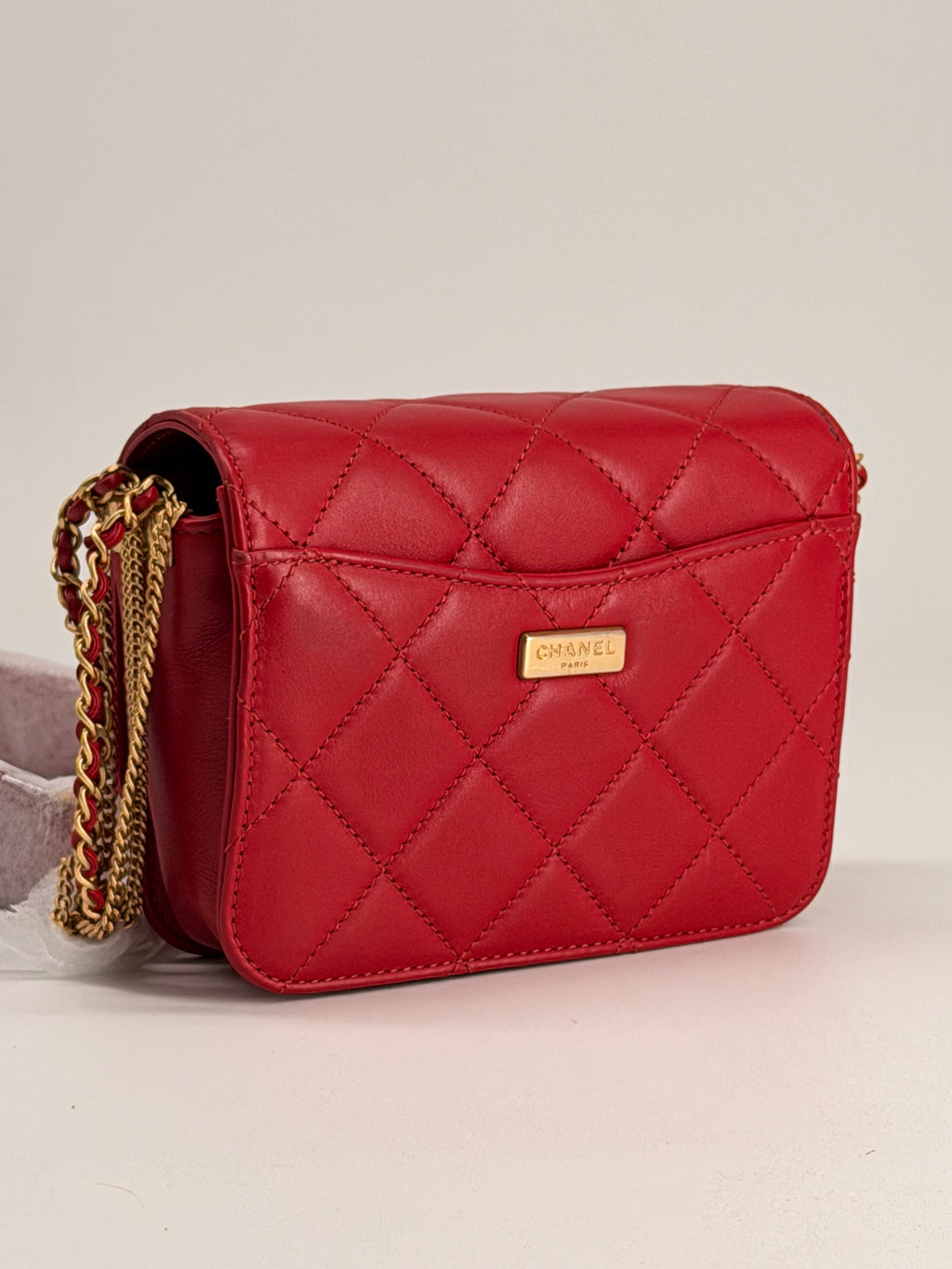Chanel Cambon Mini Chain Red Lambskin Flap Bag