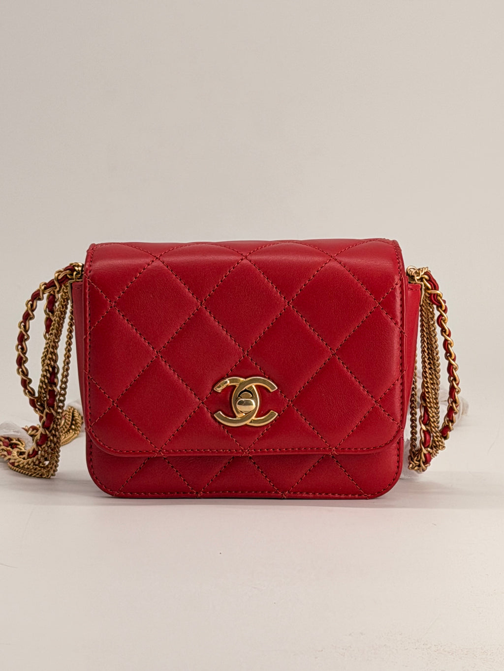 Chanel Cambon Mini Chain Red Lambskin Flap Bag