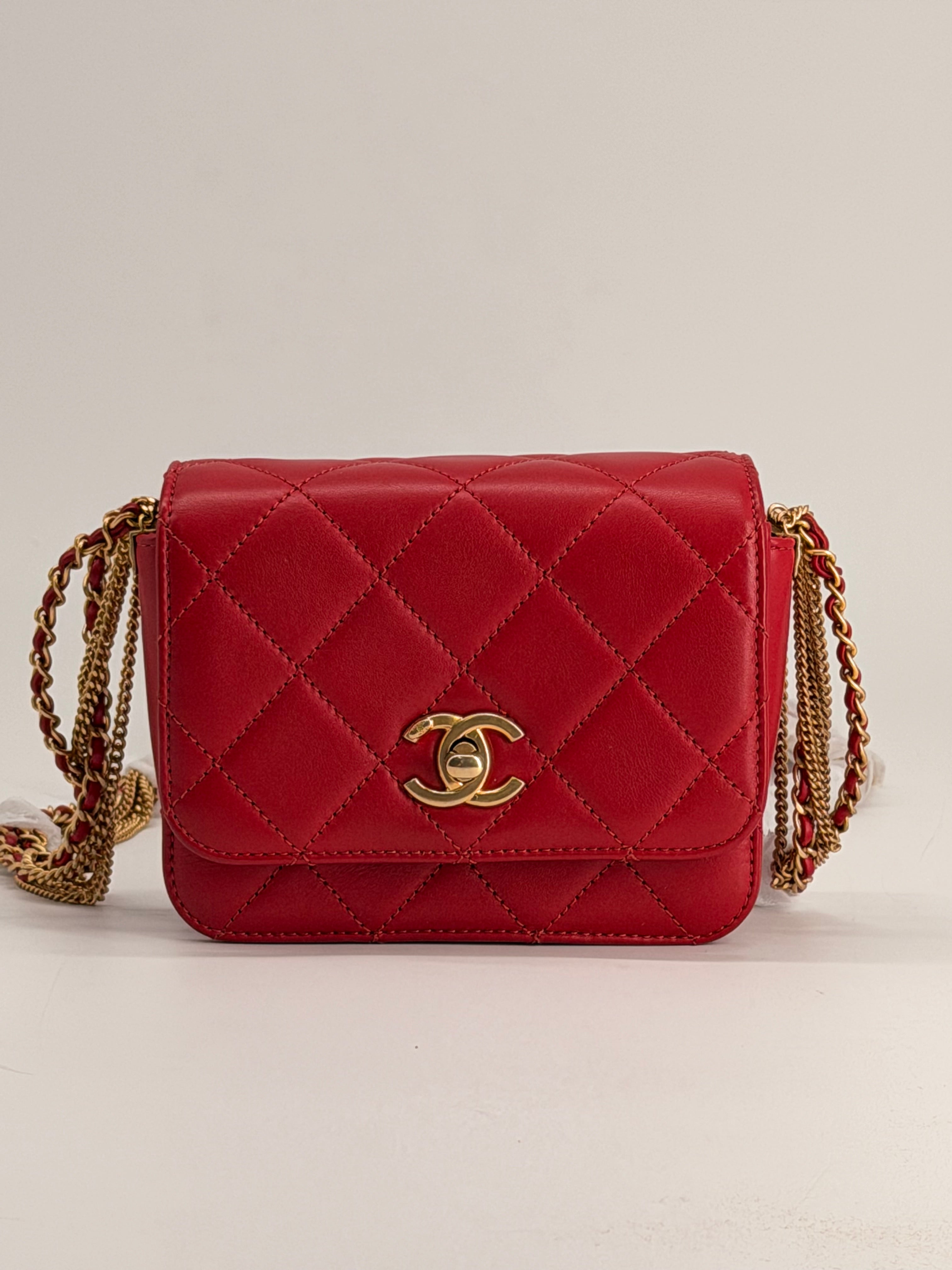 Chanel Cambon Mini Chain Red Lambskin Flap Bag