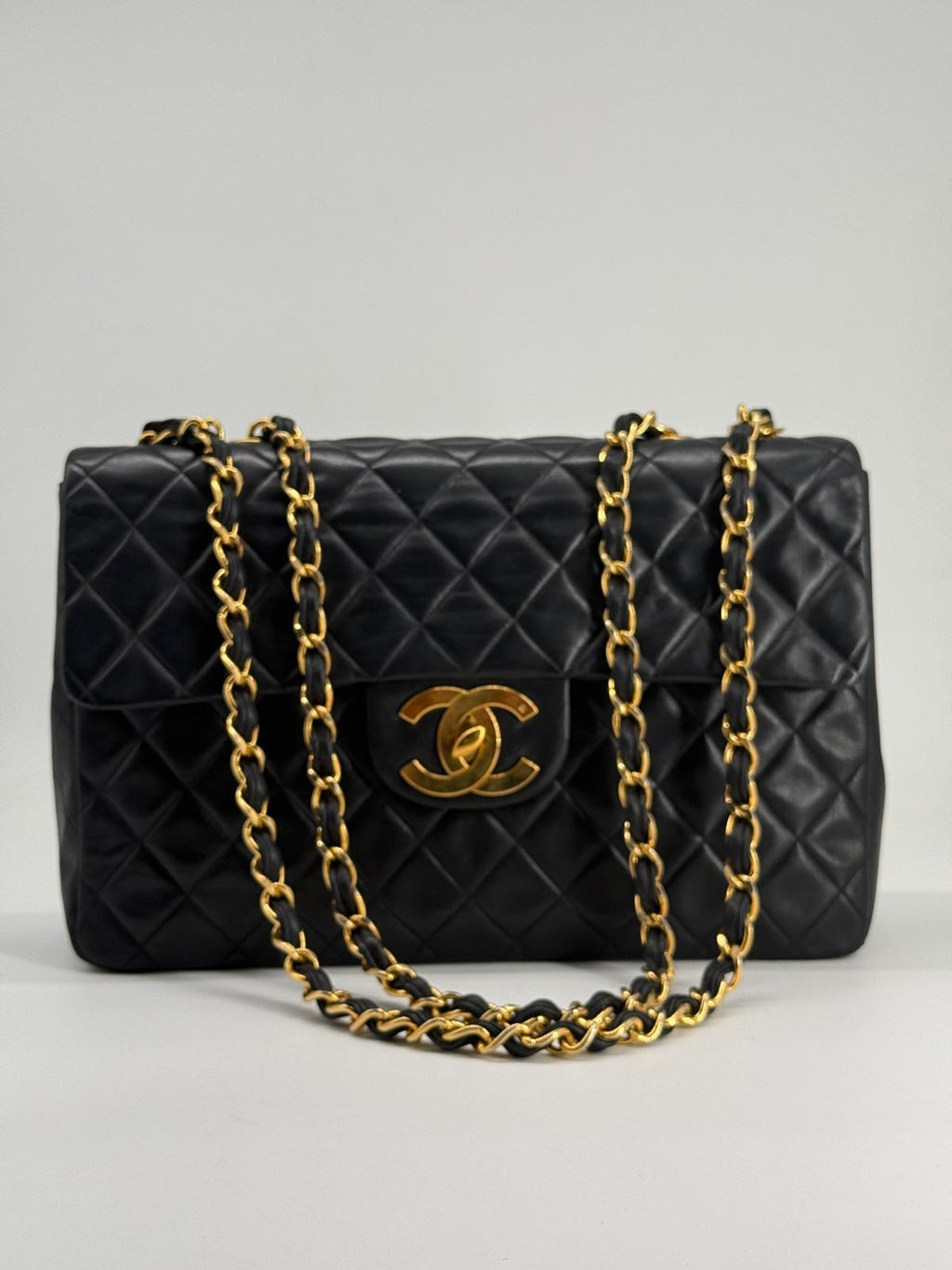 Chanel Black Quilted Lambskin XL Jumbo Single Flap Black Shoulder Bag
