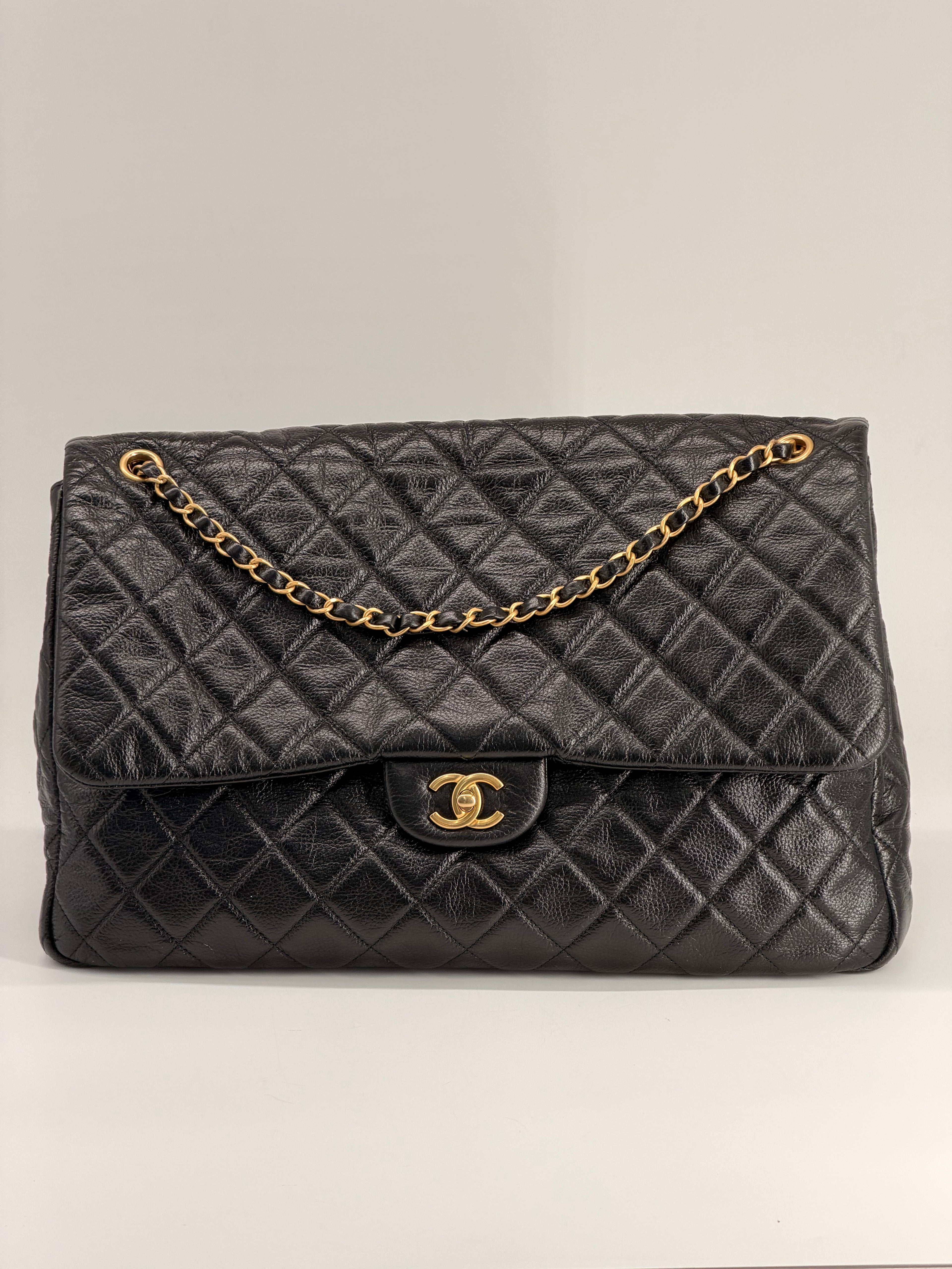 Chanel Travel XXL Black Grained Calfskin Shoulder Bag