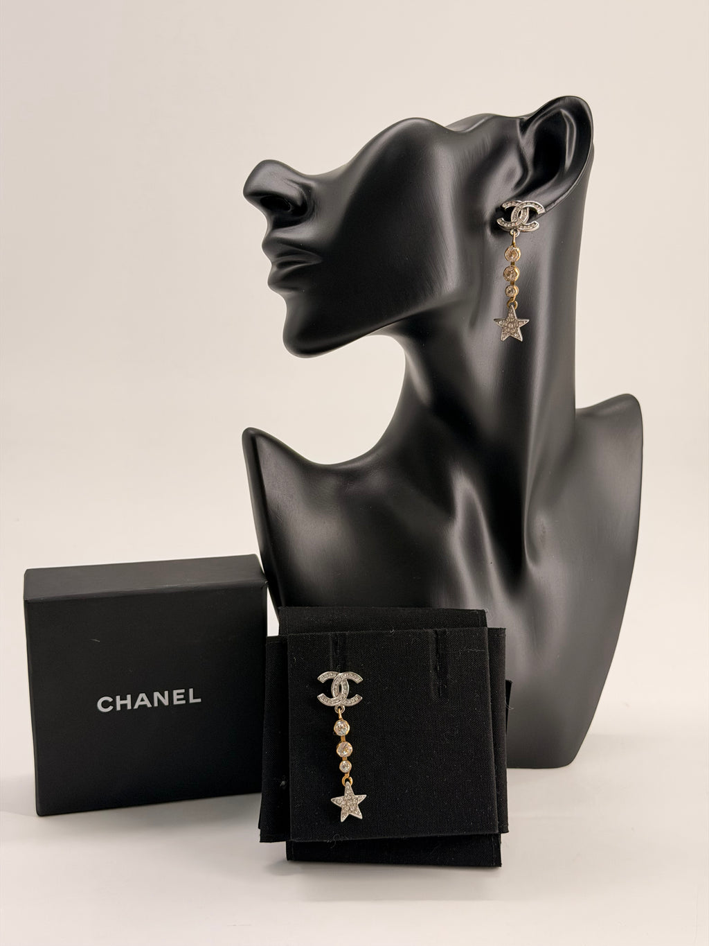 CHANEL Crystal CC Drop Star Earrings