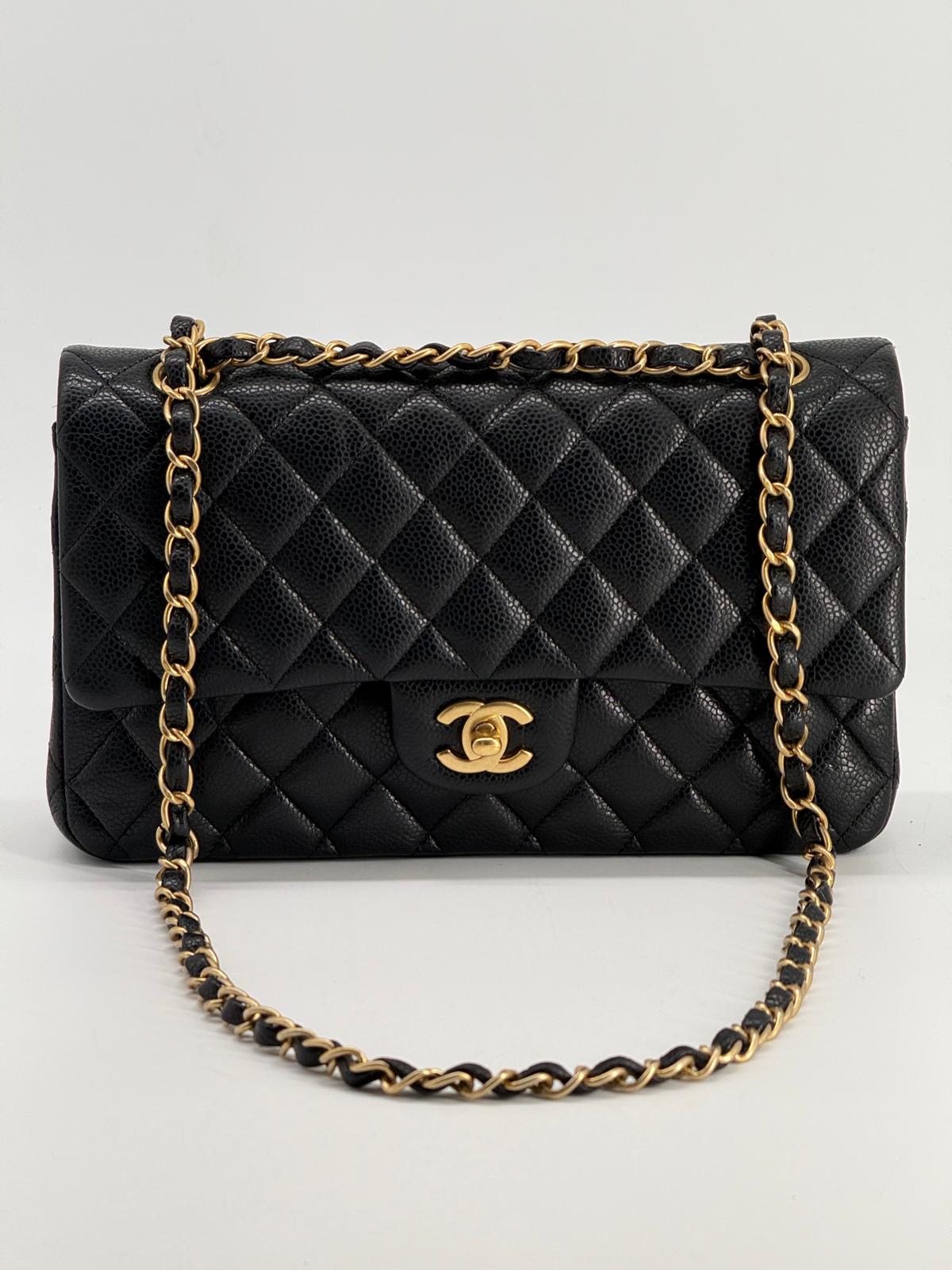 Chanel Medium Double Flap Caviar Black Leather Shoulder Bag