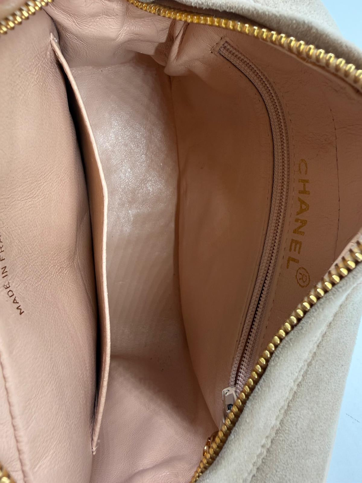 CHANEL Quilted Tassel CC Camera Bag Case In Pink Suede