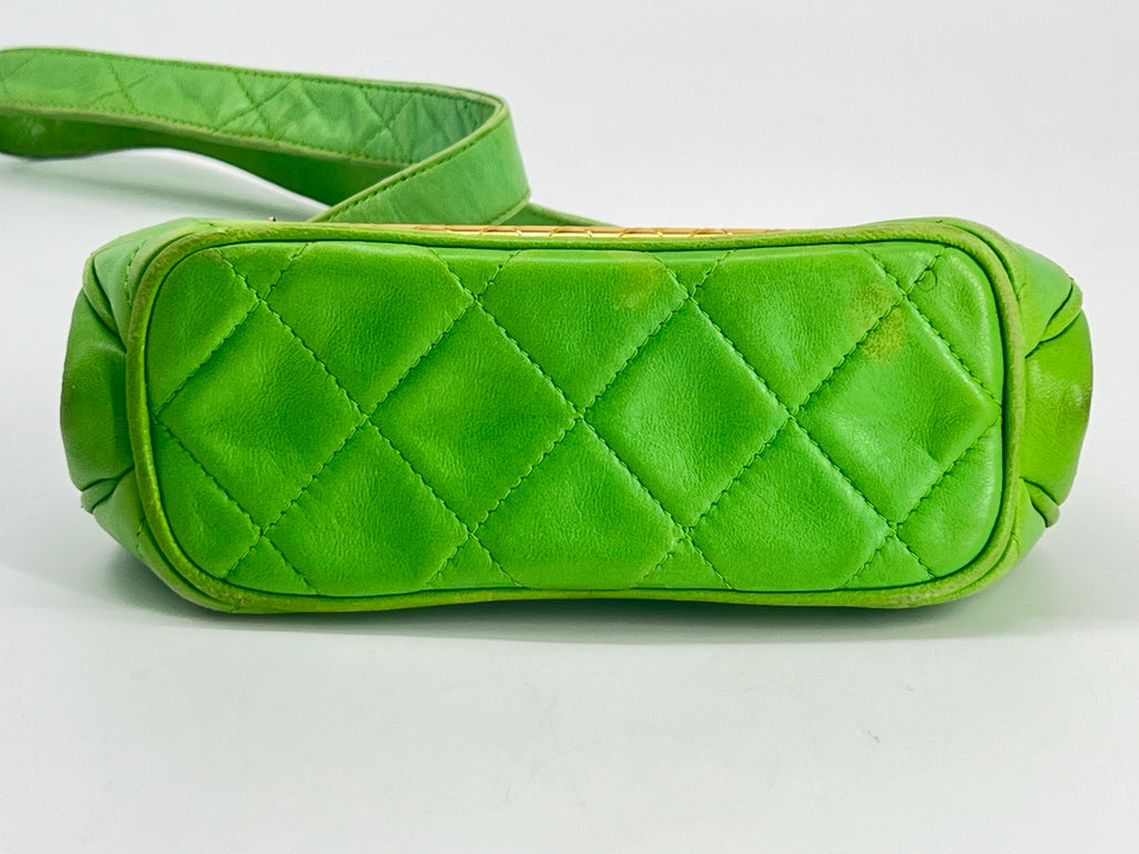 Chanel Vintage Lambskin Quilted Bar Frame Evening Shoulder Bag