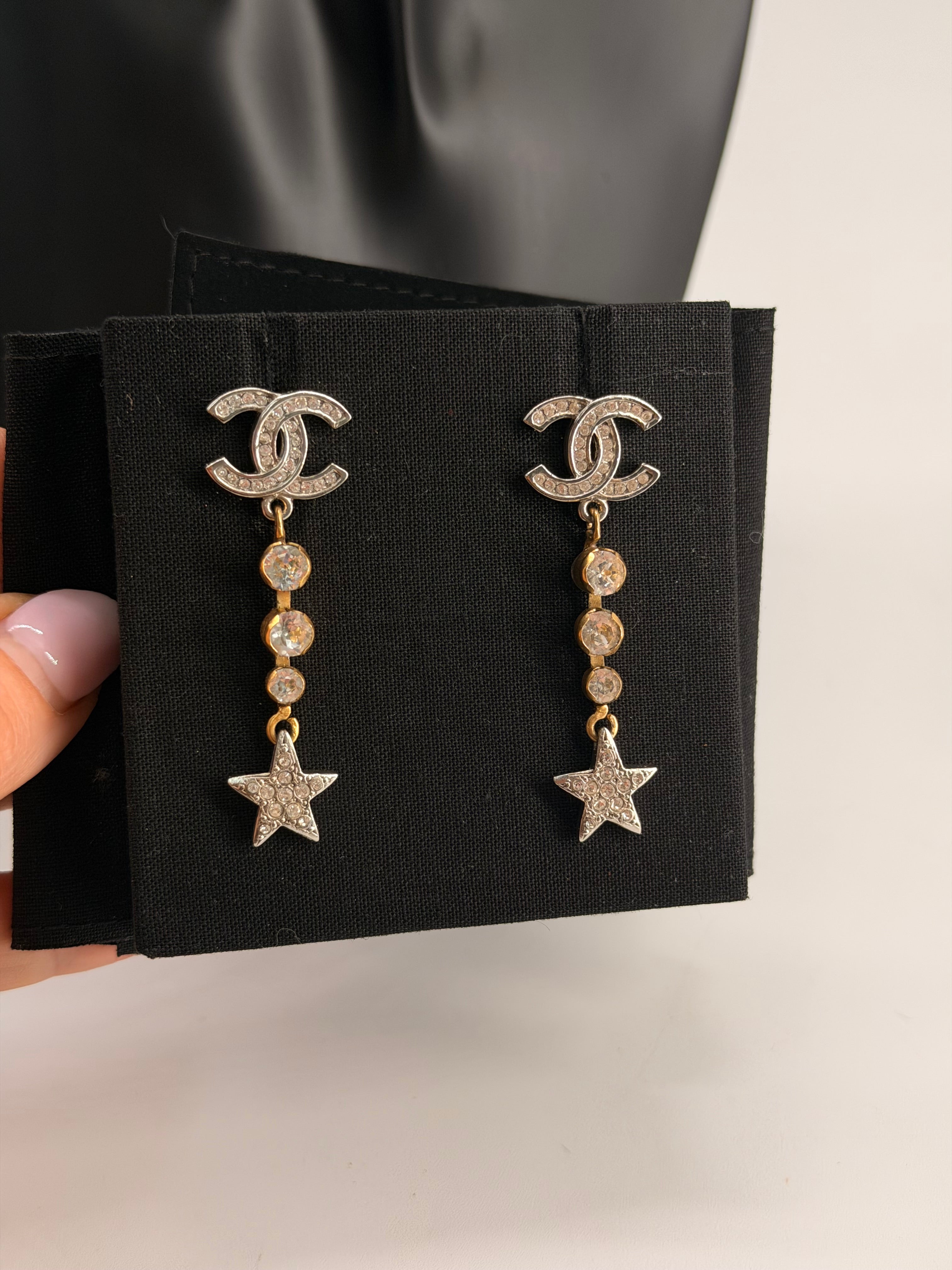 CHANEL Crystal CC Drop Star Earrings