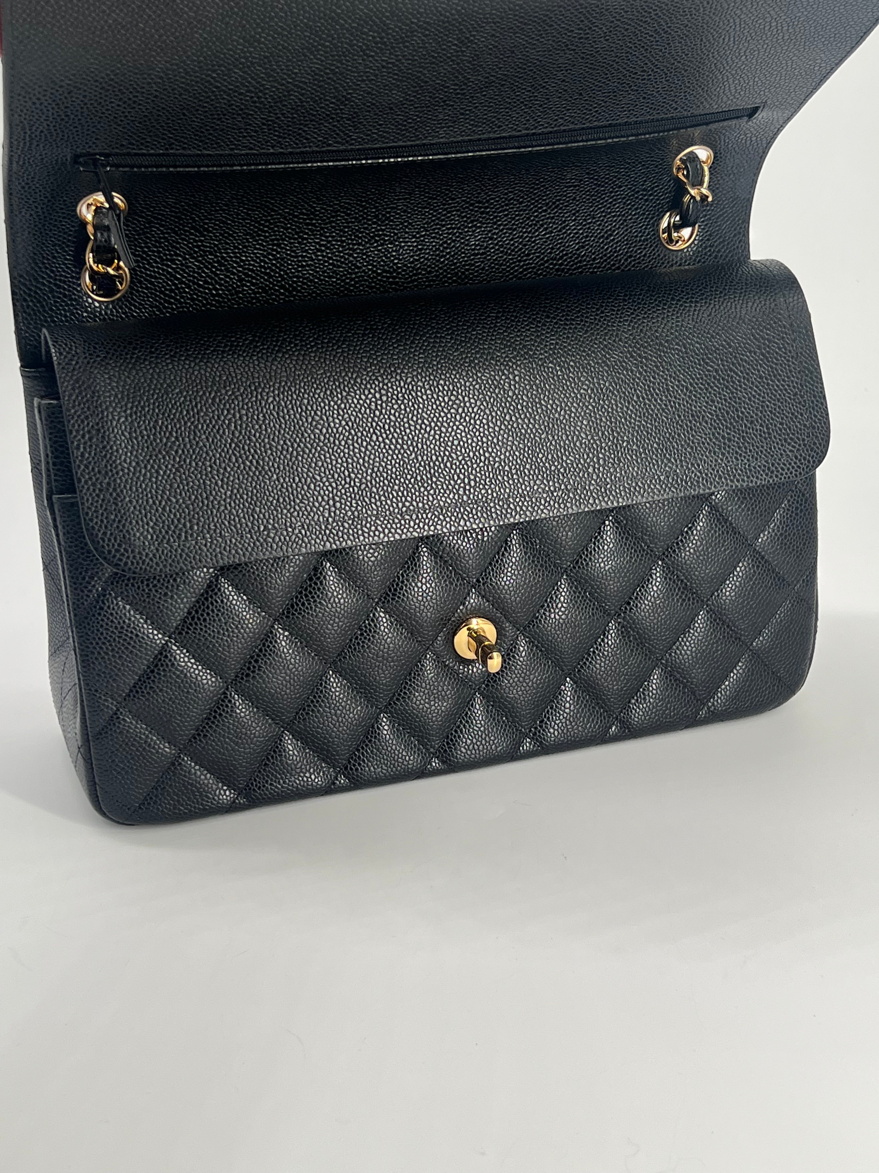 Chanel Classic Jumbo Double Flap Black Caviar Leather With Gold Hardware