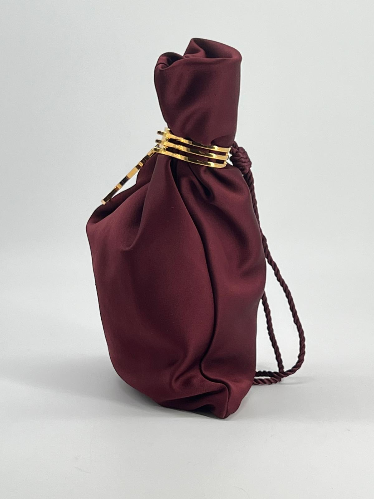 Saint Laurent Wine Satin Knot Wristlet with Gold YSL Charm