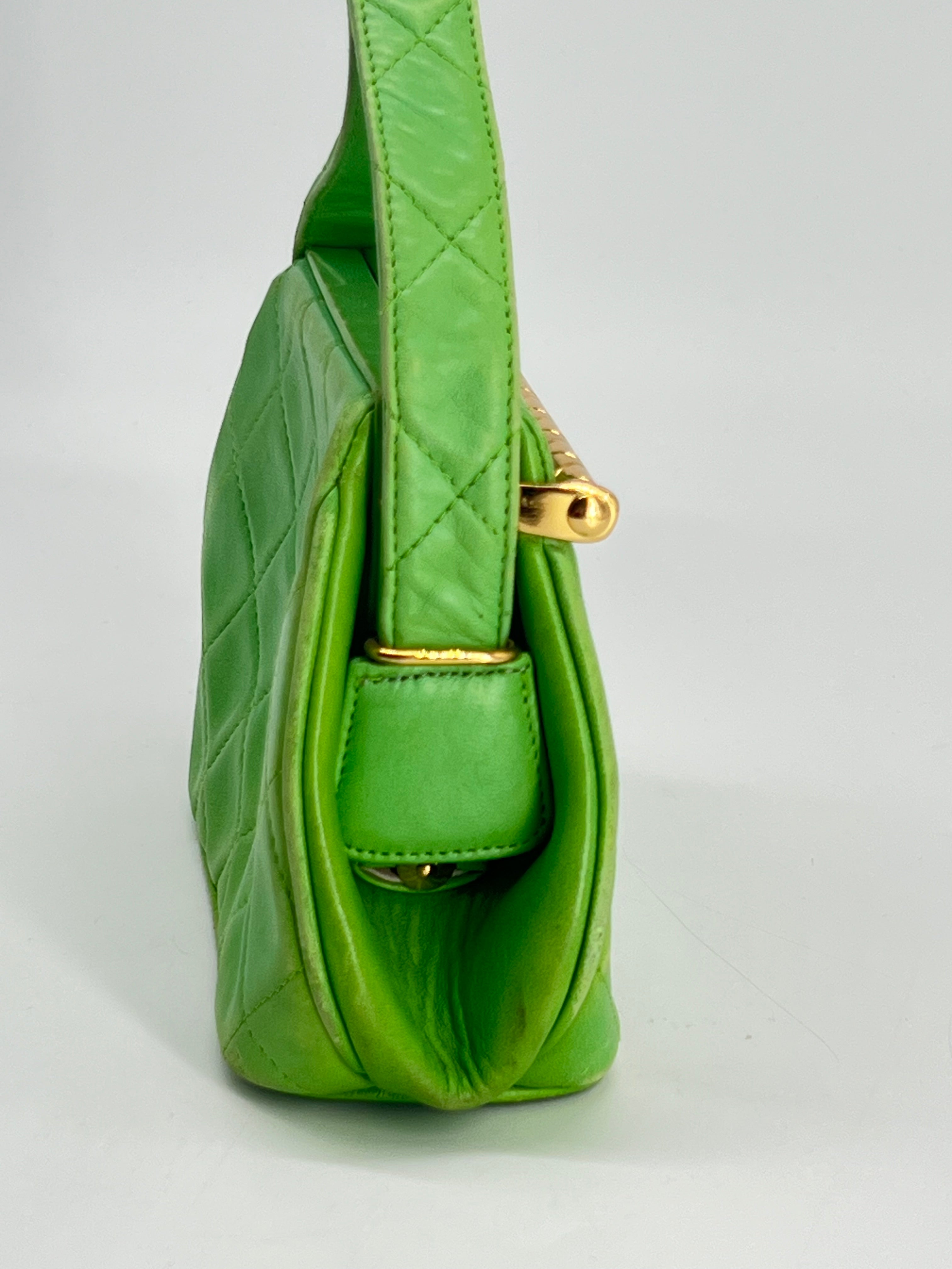 Chanel Vintage Lambskin Quilted Bar Frame Evening Shoulder Bag