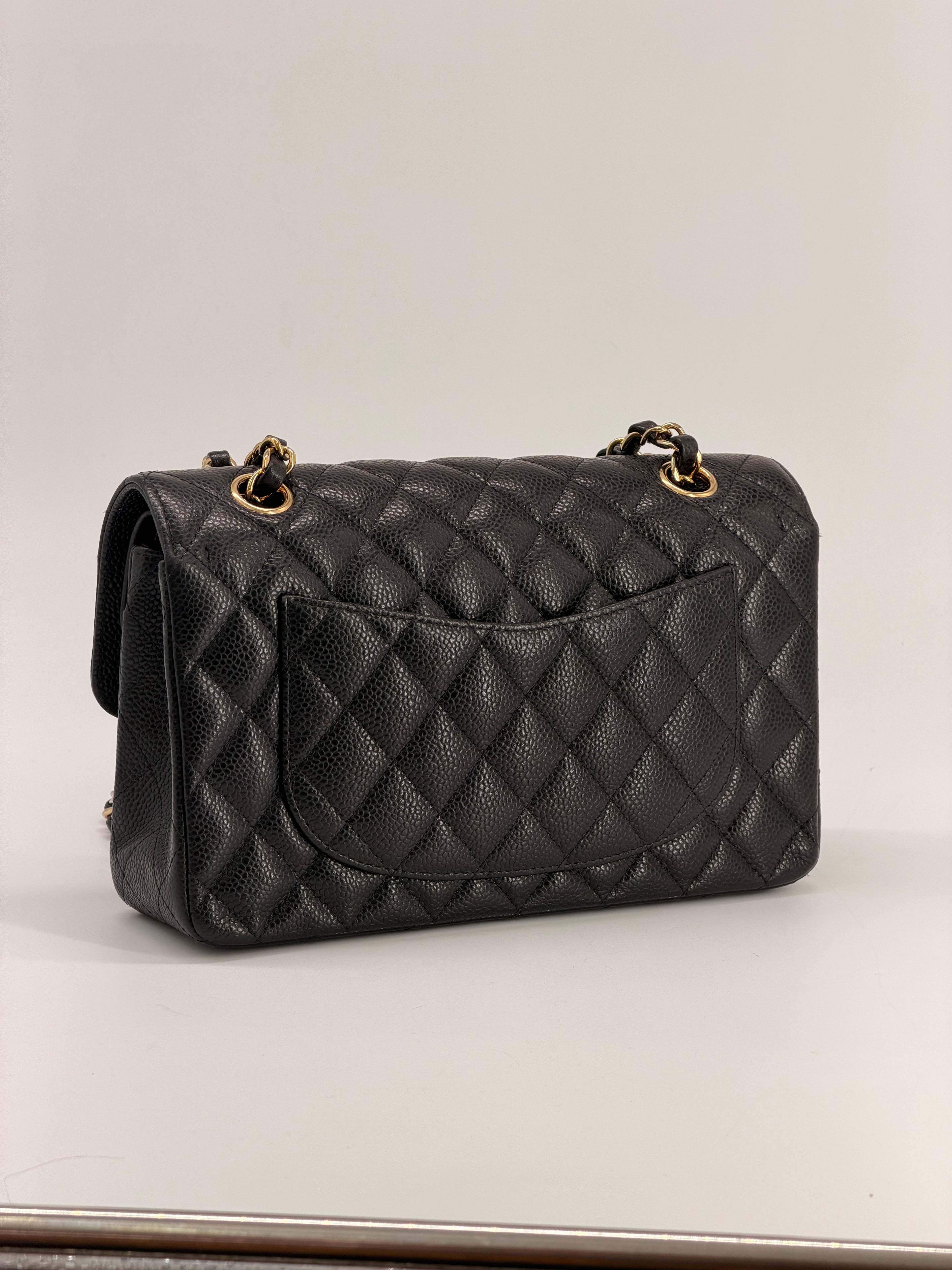 Chanel Classic Double Flap Small Caviar Black Leather Shoulder Bag Gold HRW NFC