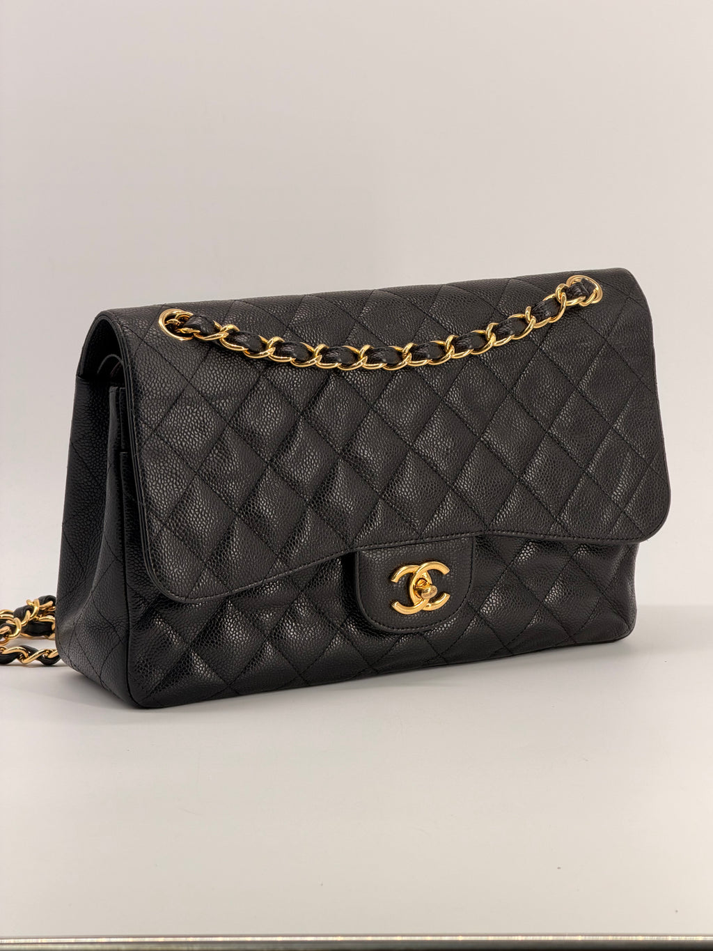 Chanel Caviar Jumbo Double Flap Black Shoulder Bag Gold Hardware