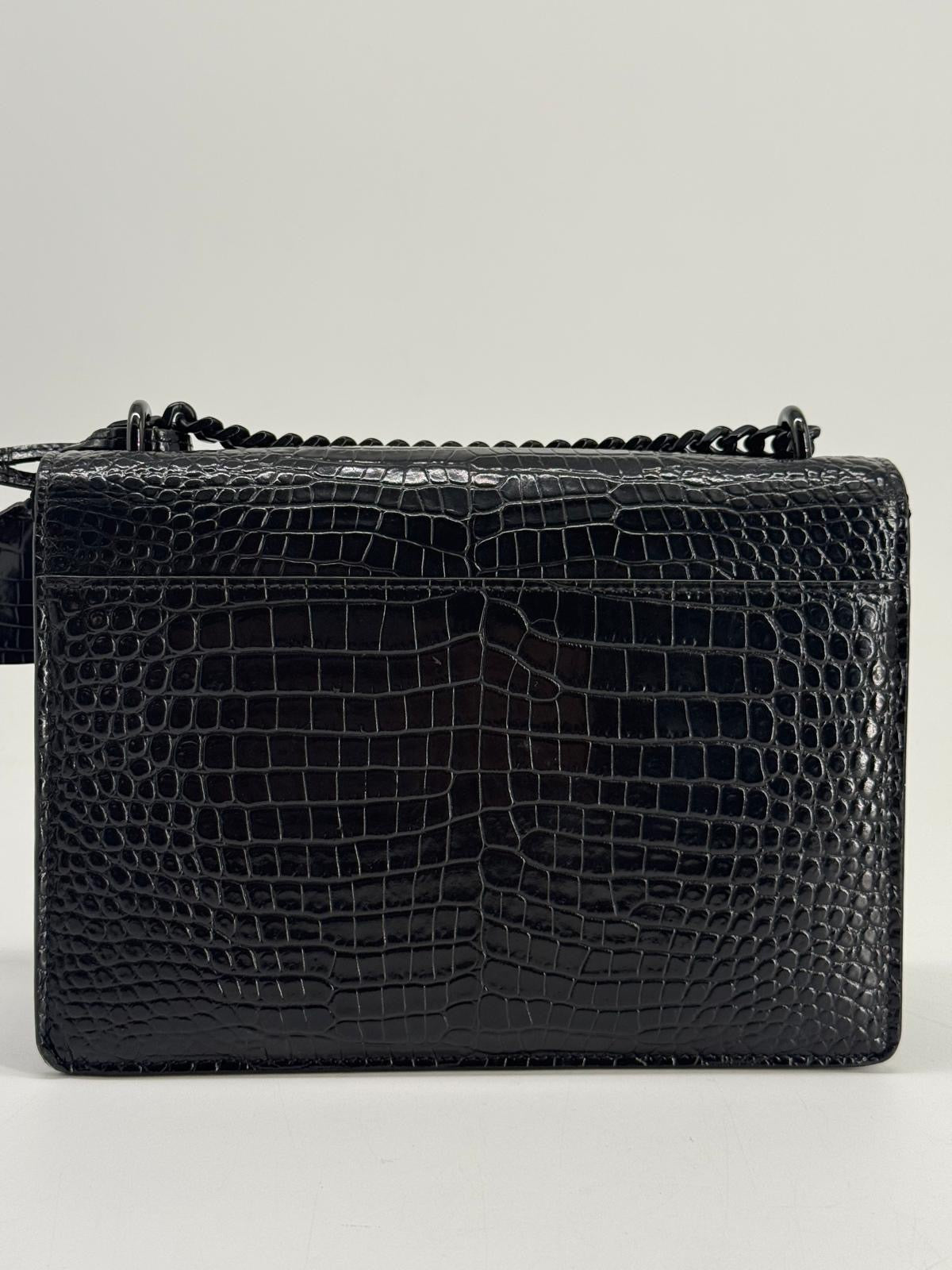 Calfskin Crocodile Embossed Medium Monochrome Monogram Sunset Black Bag