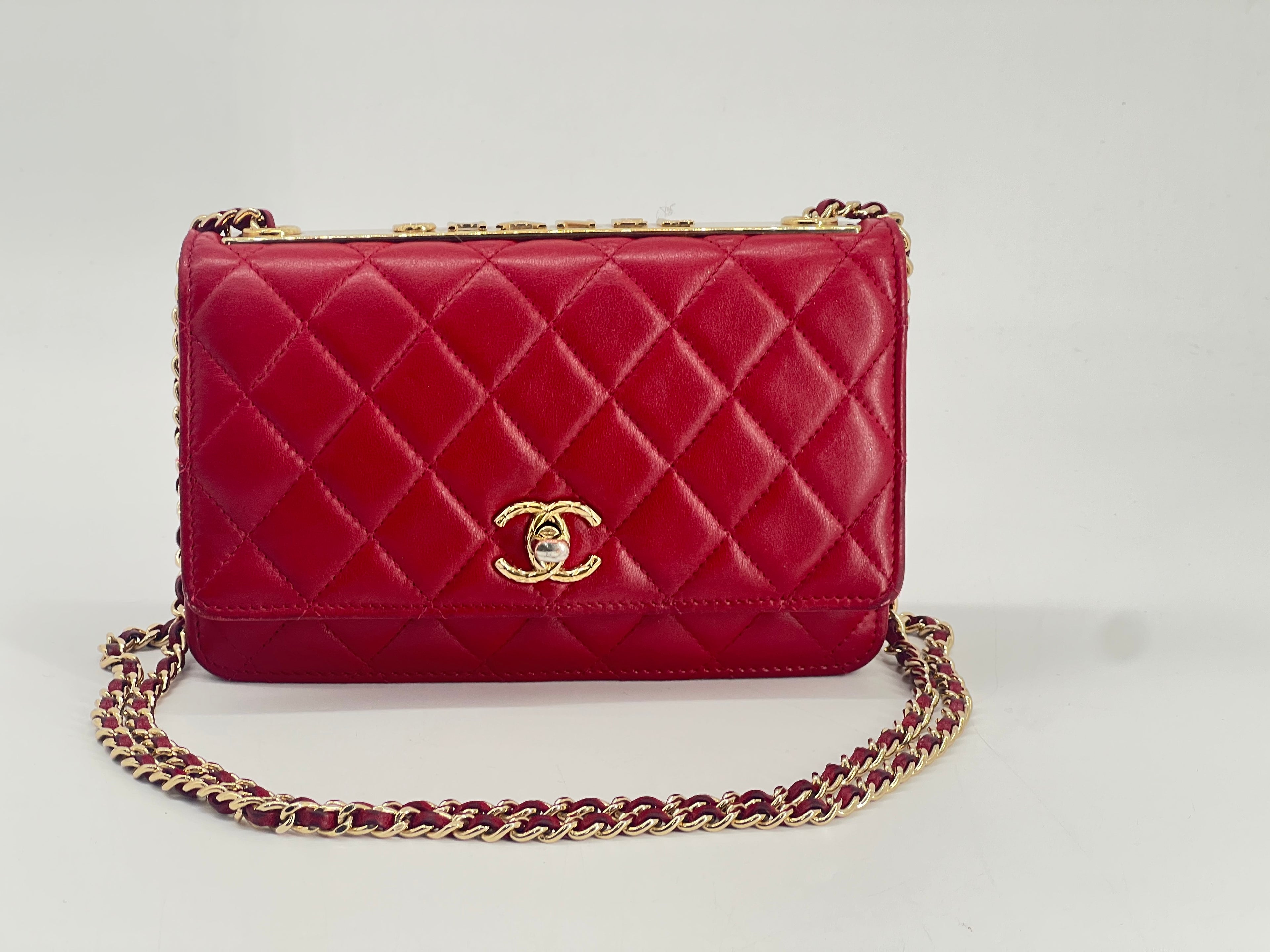 Chanel Trendy CC Wallet on Chain Quilted Red Lambskin