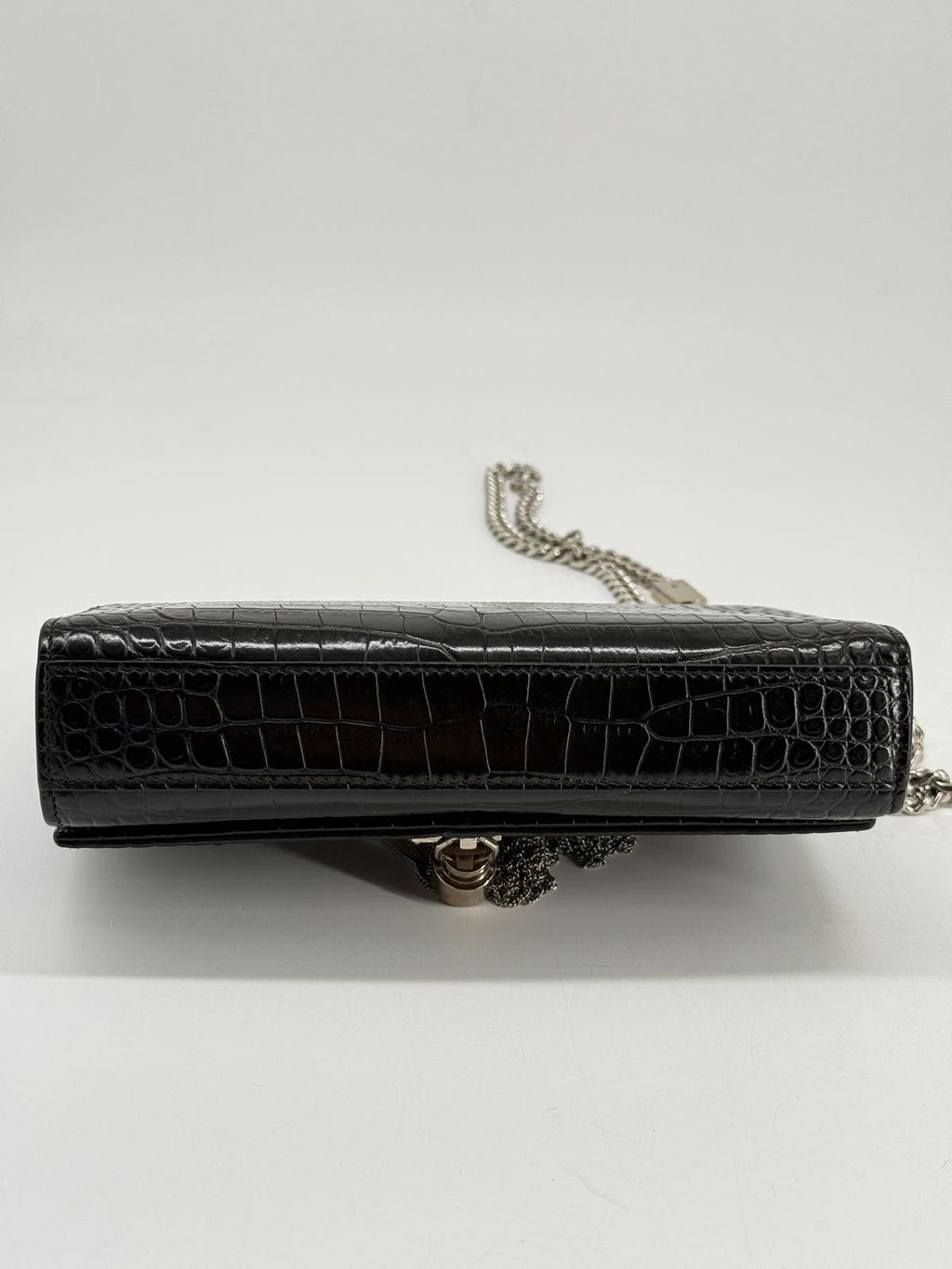 Saint Laurent Black Croc Embossed Leather Medium Kate Tassel Shoulder Bag