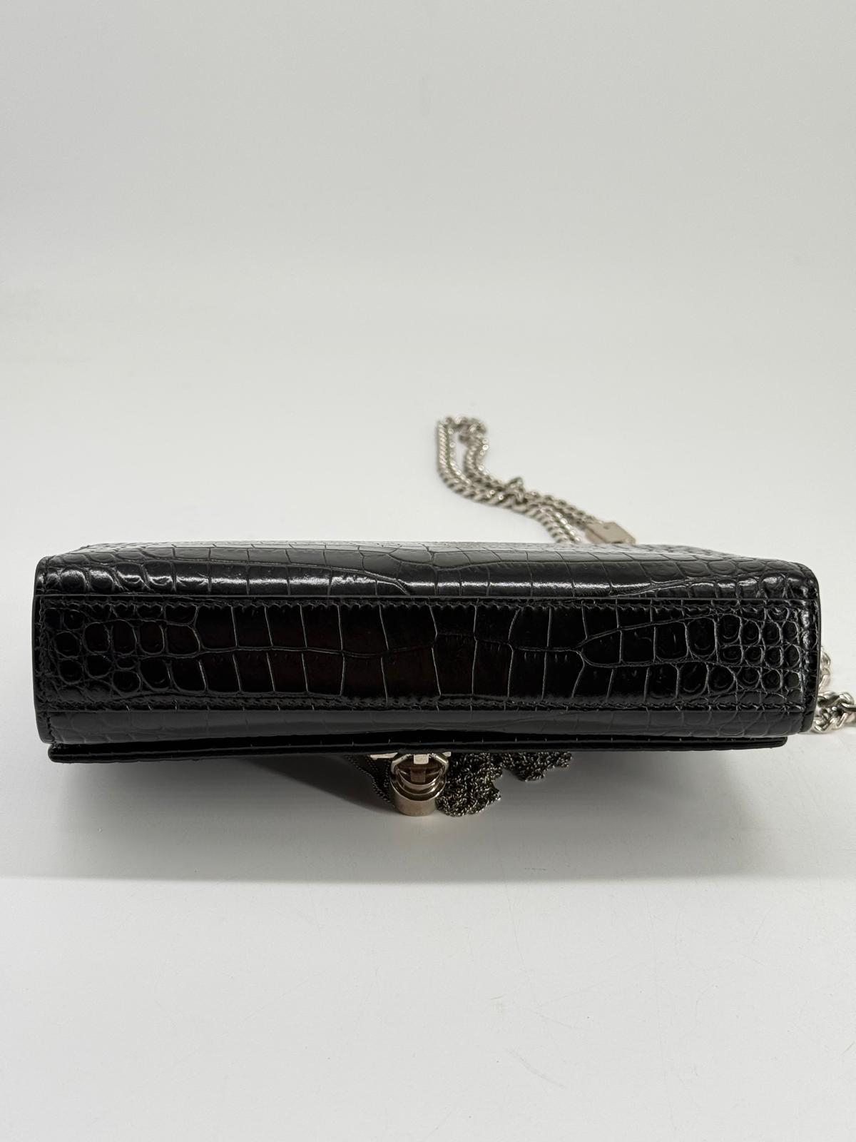 Saint Laurent Black Croc Embossed Leather Medium Kate Tassel Shoulder Bag