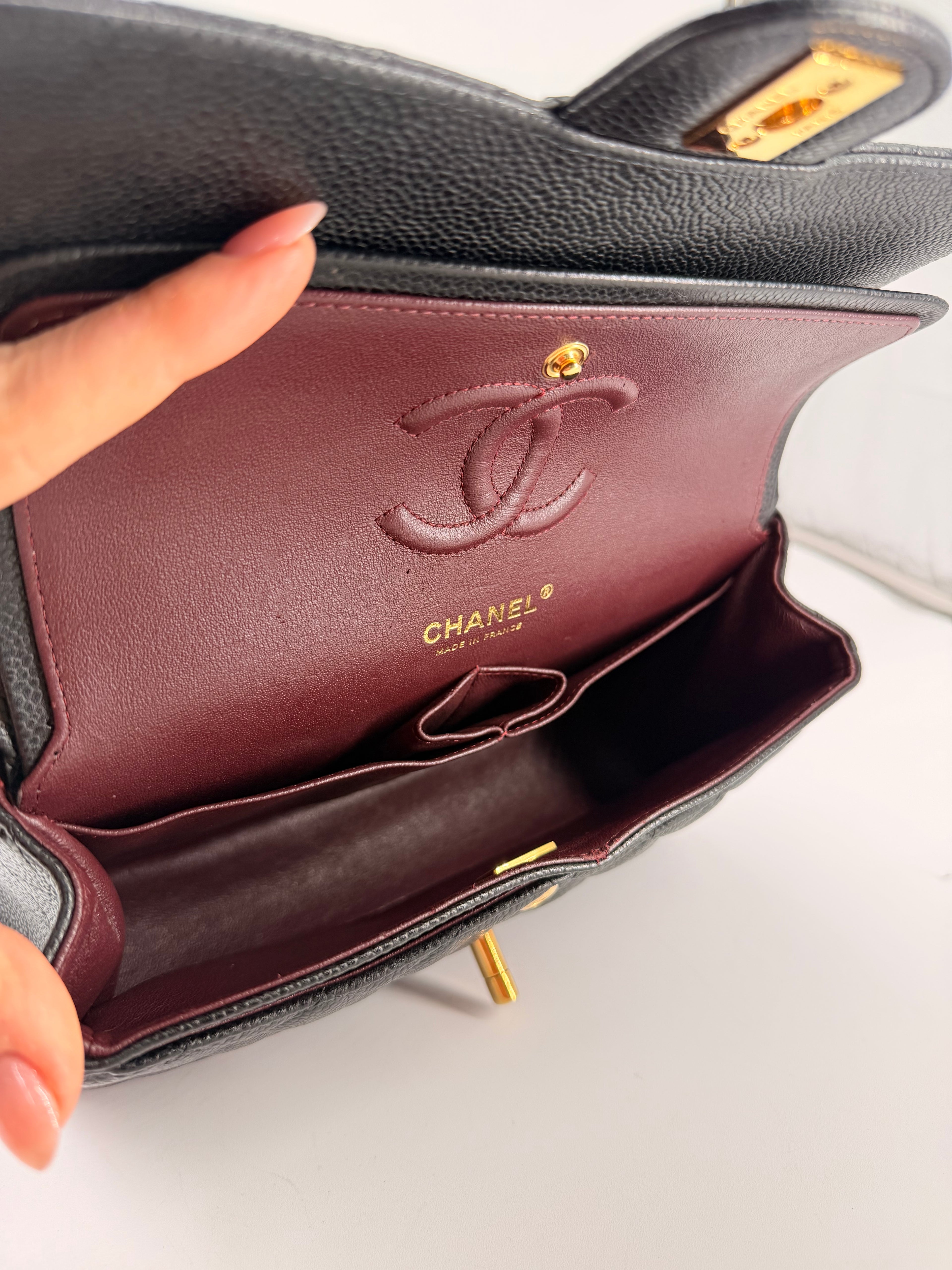 Chanel Classic Double Flap Small Caviar Black Leather Shoulder Bag Gold HRW NFC