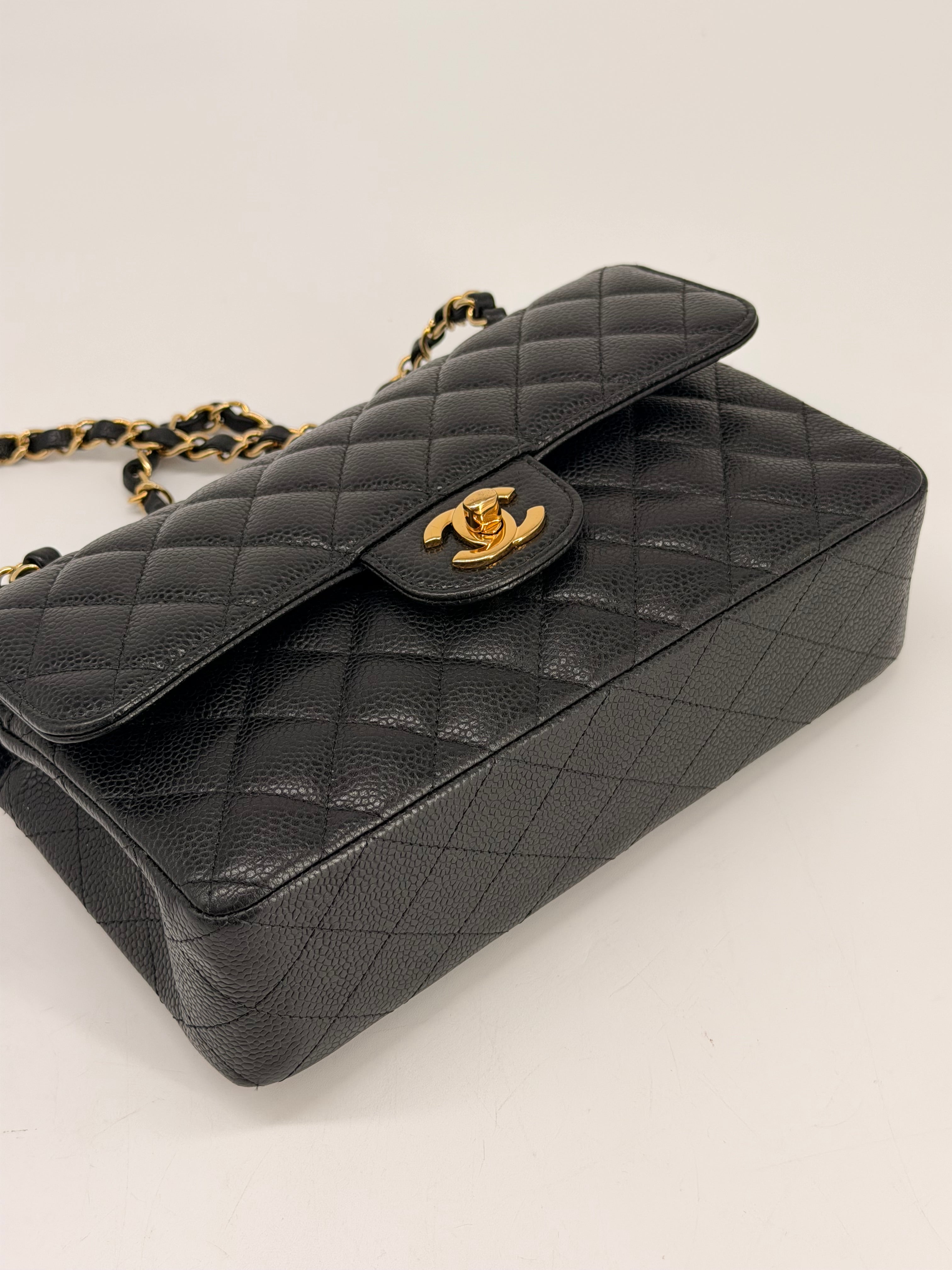 Chanel Classic Double Flap Small Caviar Black Leather Shoulder Bag Gold HRW NFC
