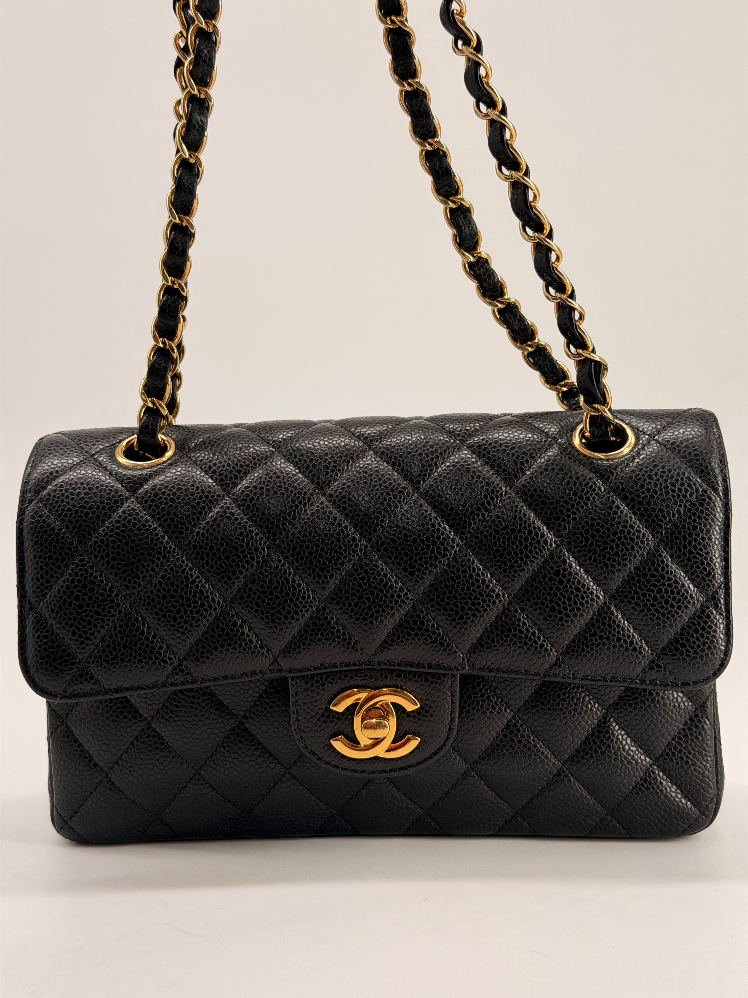 Chanel Classic Double Flap Small Caviar Black Leather Shoulder Bag Gold HRW NFC