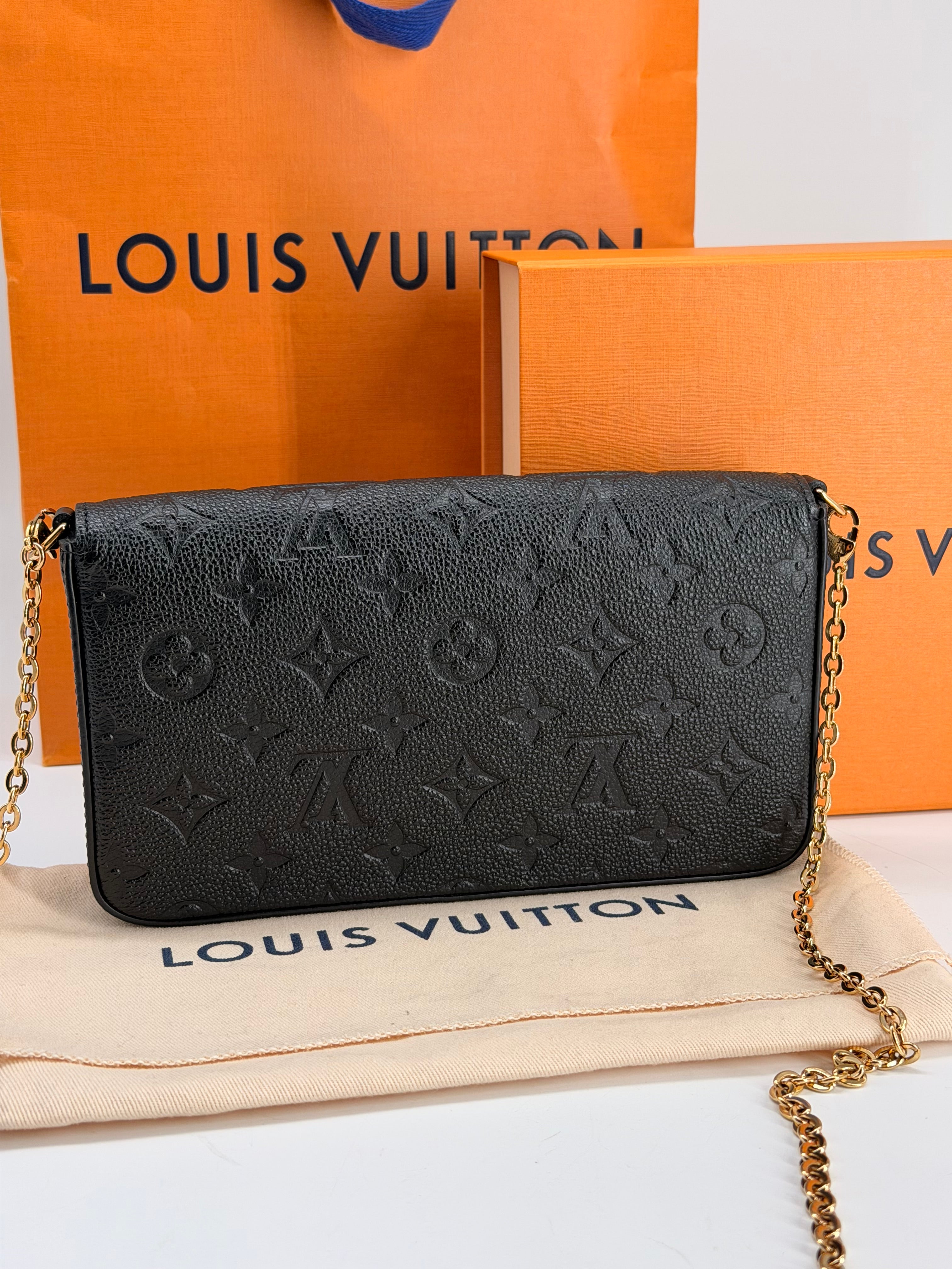 LOUIS VUITTON Pochette Felicie Monogram Empreinte Leather Crossbody Bag w/pouch
