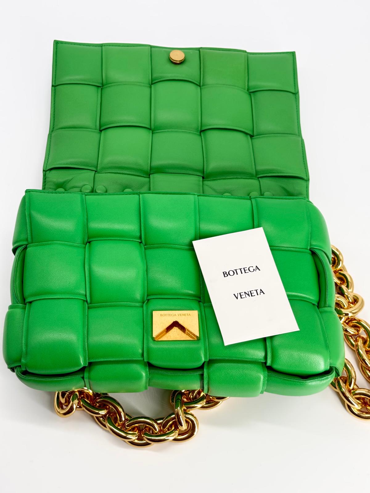 Bottega Veneta Cassette Chain Intrecciato Green Leather Shoulder Bag