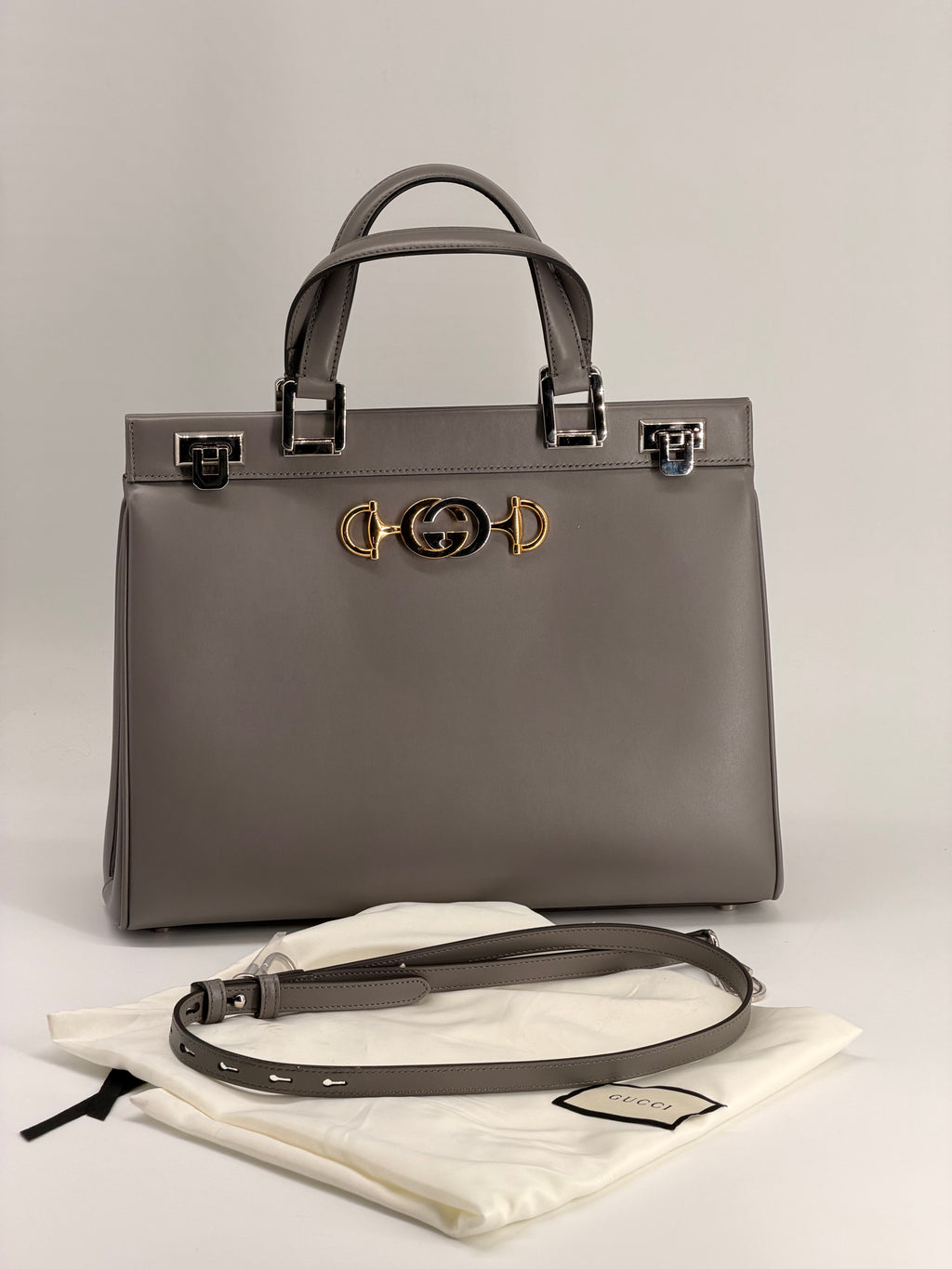 Gucci Zumi Zumi Medium Gray Leather Handbag