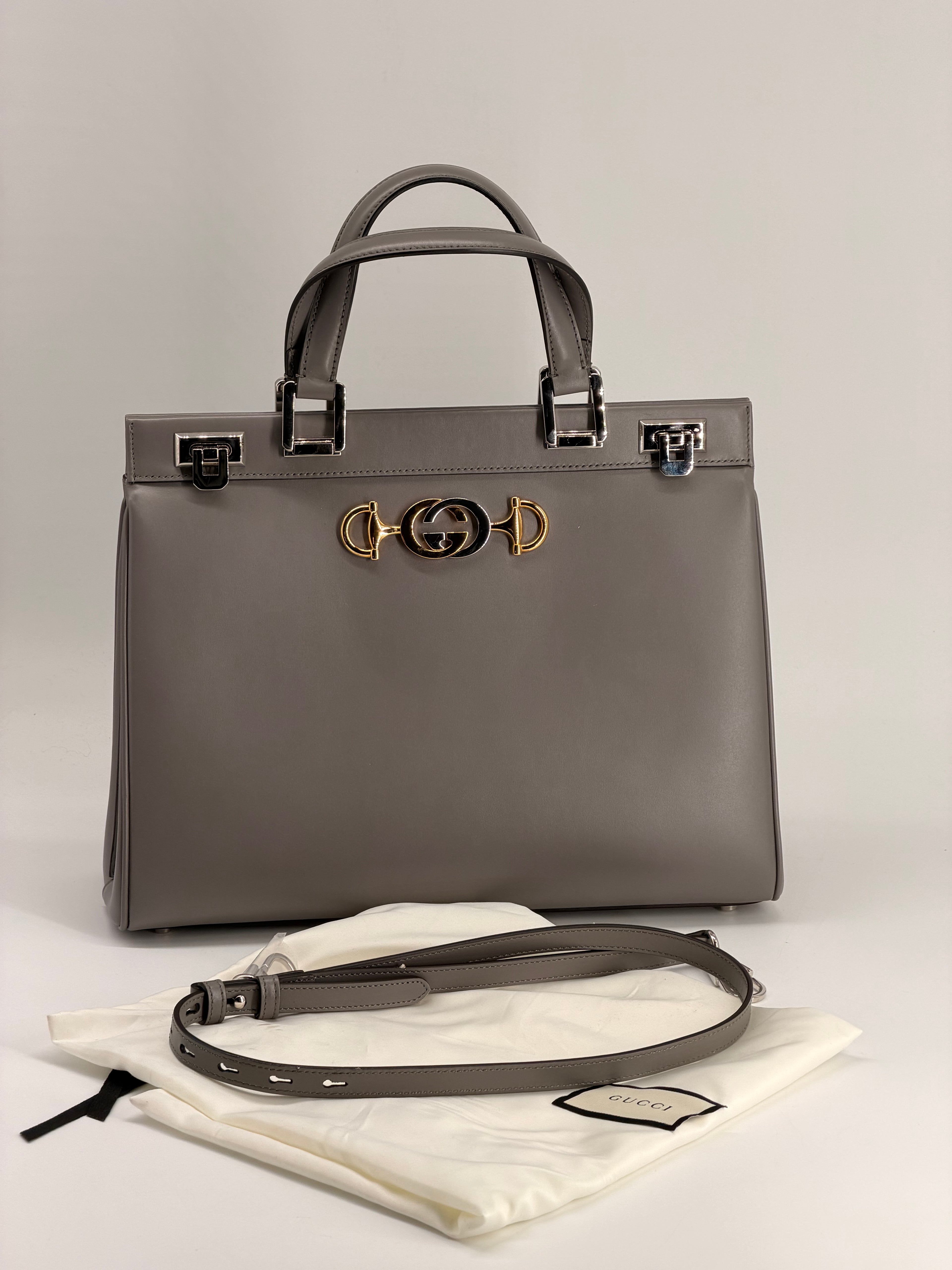 Gucci Zumi Zumi Medium Gray Leather Handbag