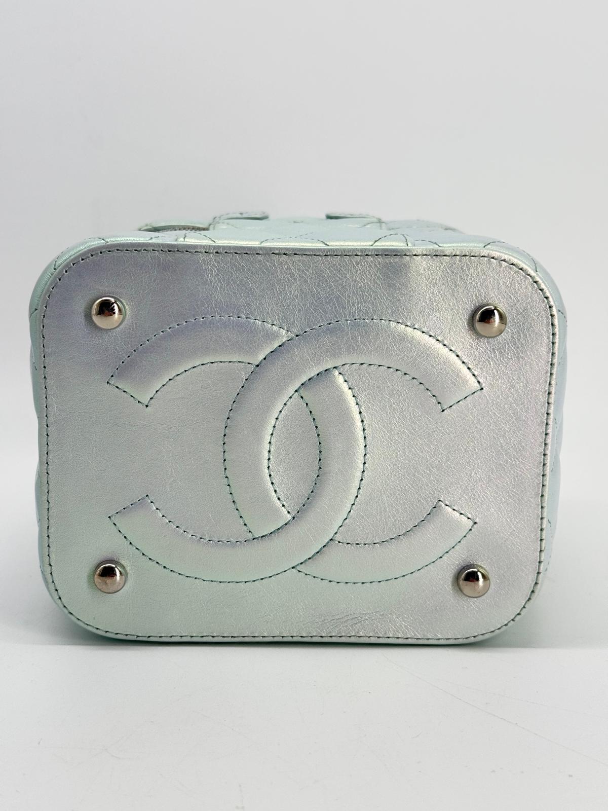 Chanel Vanity Case Iridescent Metallic Blue Leather Handbag