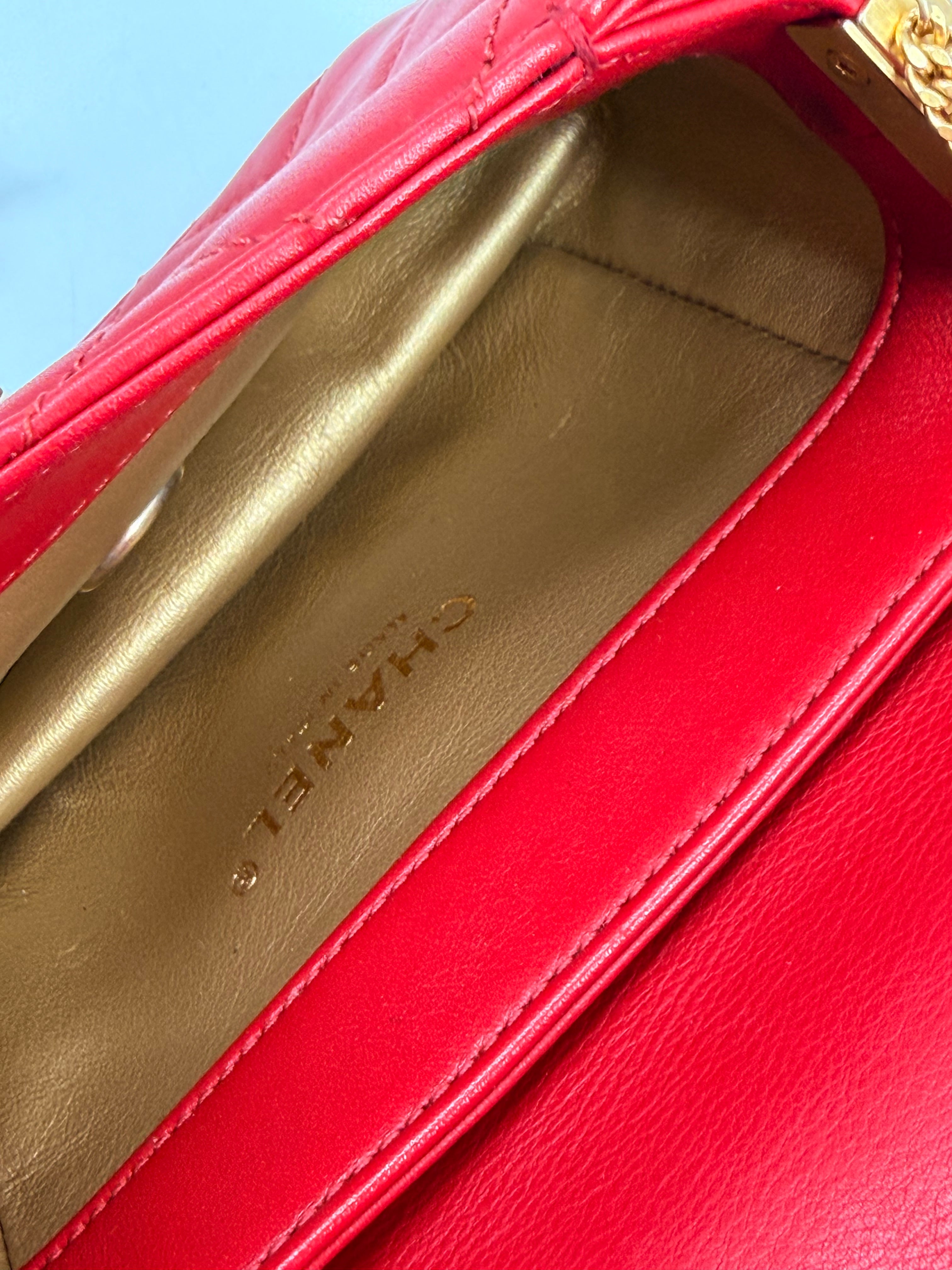 Chanel Cambon Mini Chain Red Lambskin Flap Bag