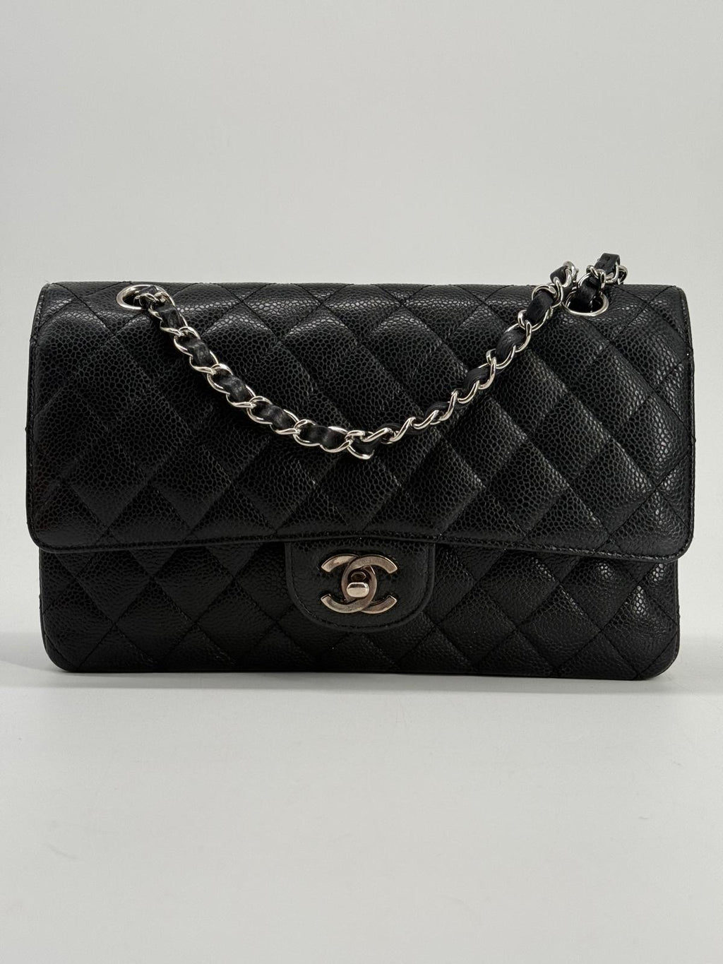CHANEL Caviar Medium Double Flap Black Shoulder Bag