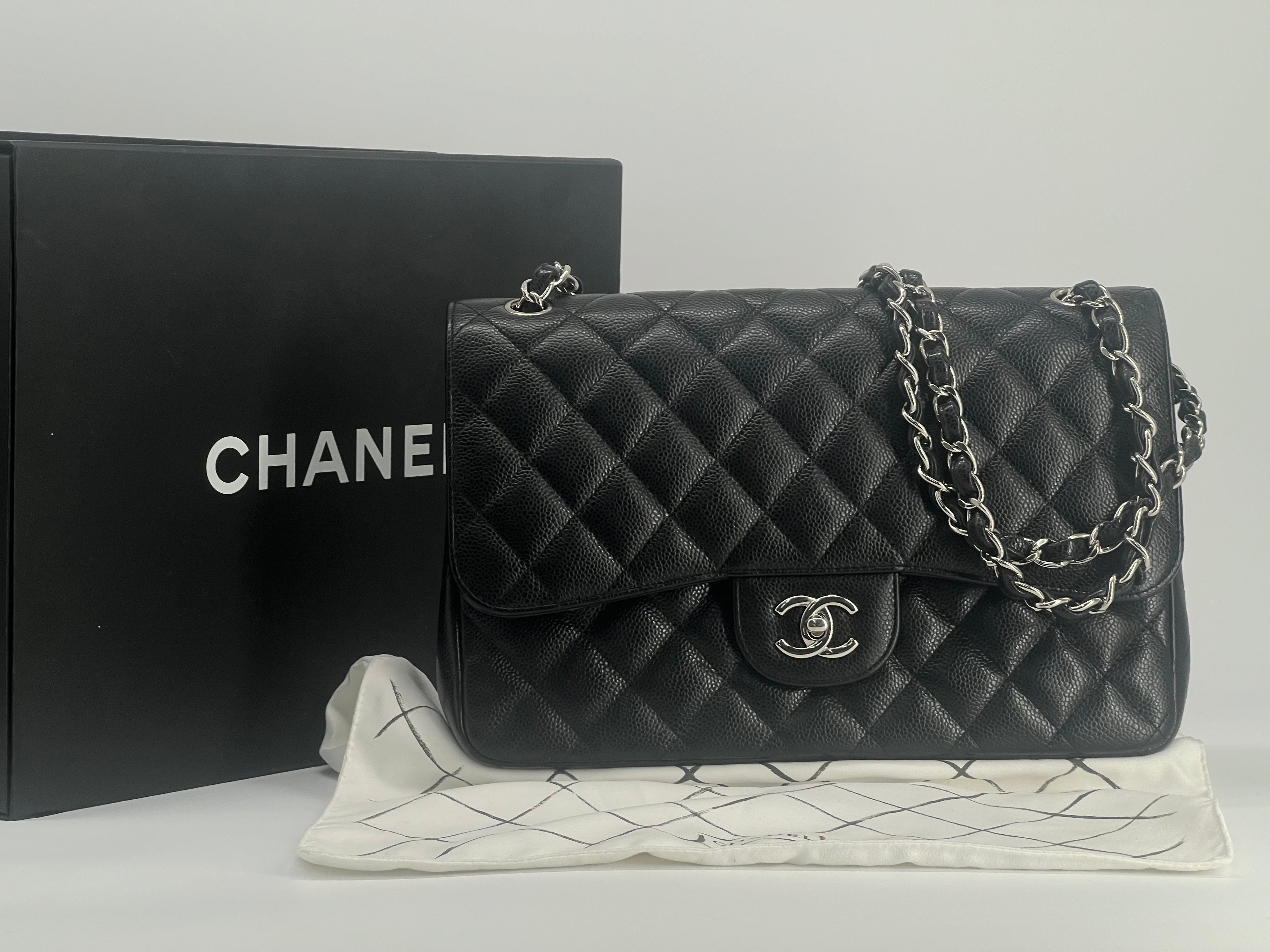 Chanel Jumbo Double Flap Caviar Black Leather Shoulder Bag
