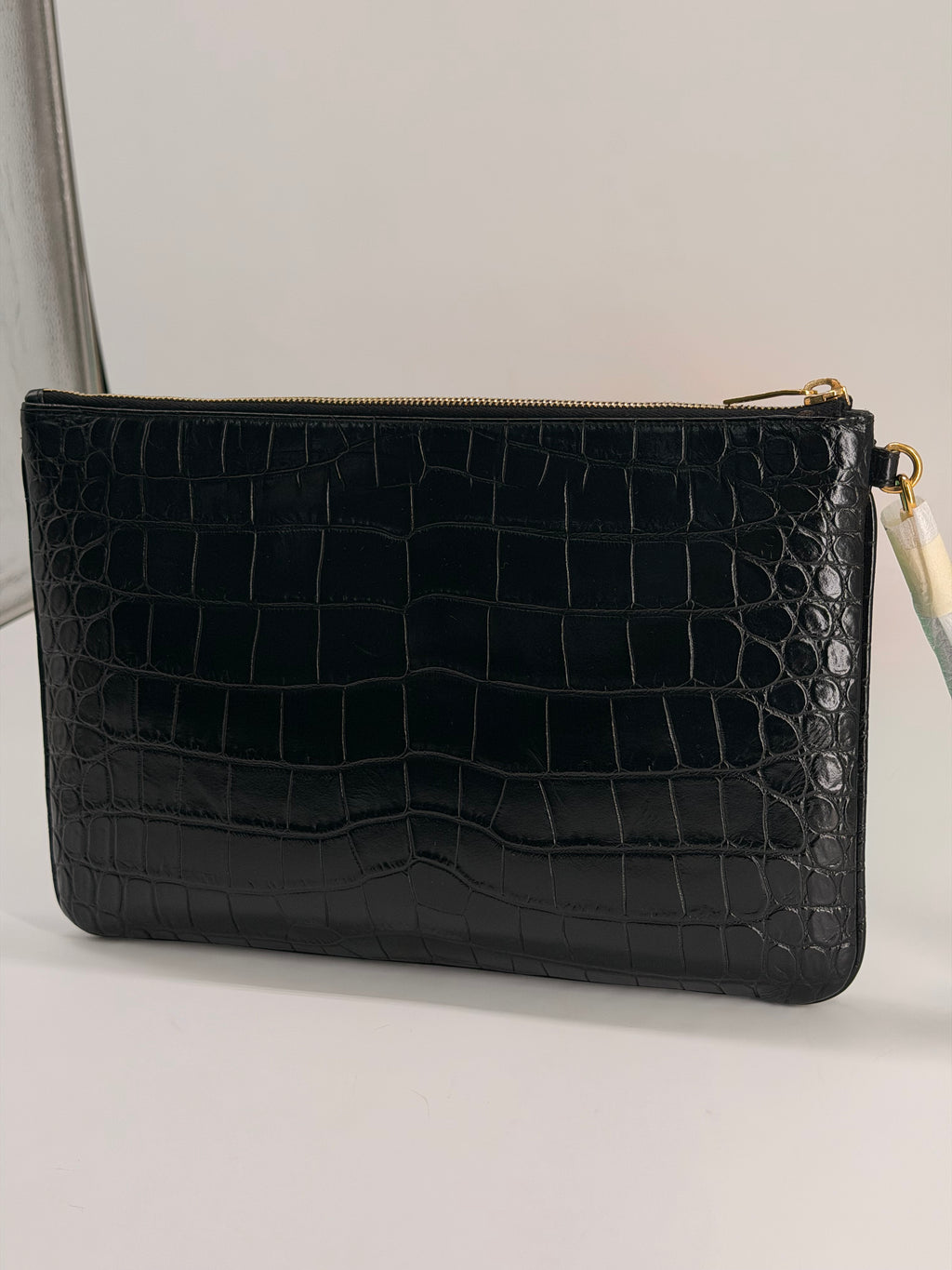 Saint Laurent Black Croc Embossed Leather Pouch
