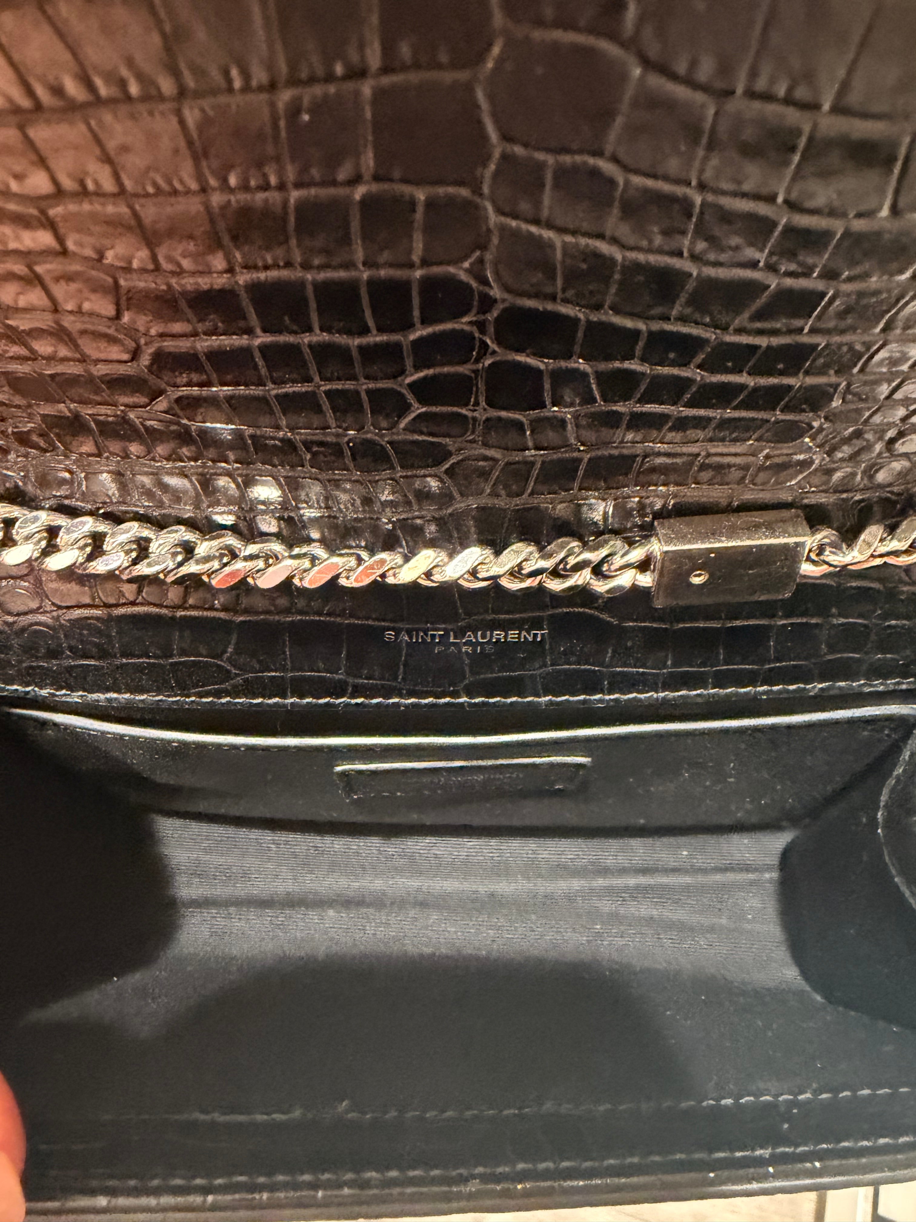 Saint Laurent Black Croc Embossed Leather Medium Kate Tassel Shoulder Bag