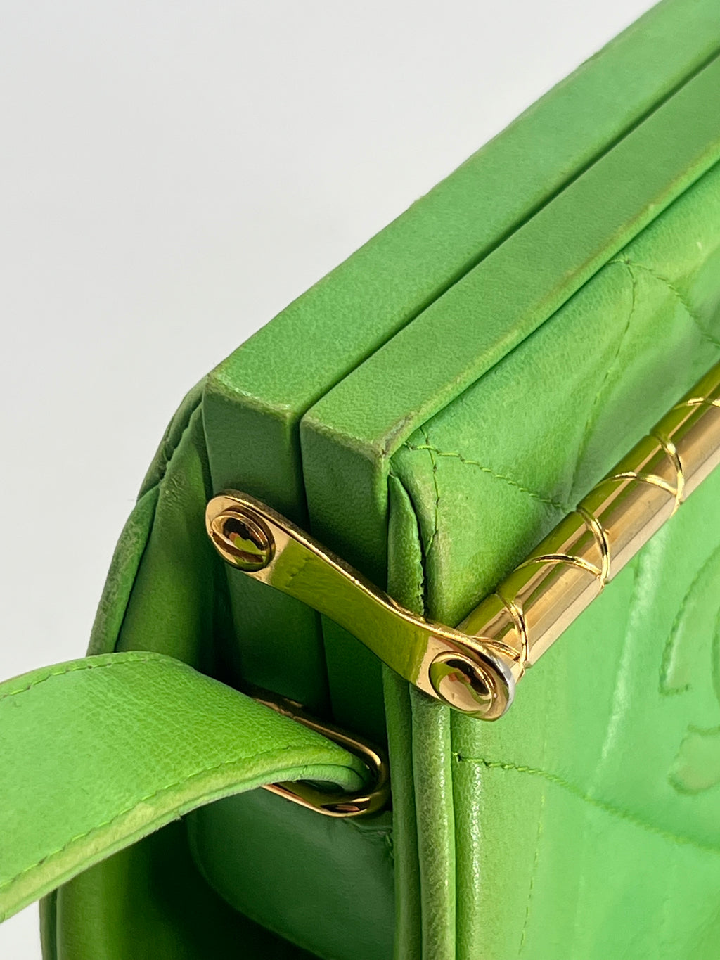Chanel Vintage Lambskin Quilted Bar Frame Evening Shoulder Bag