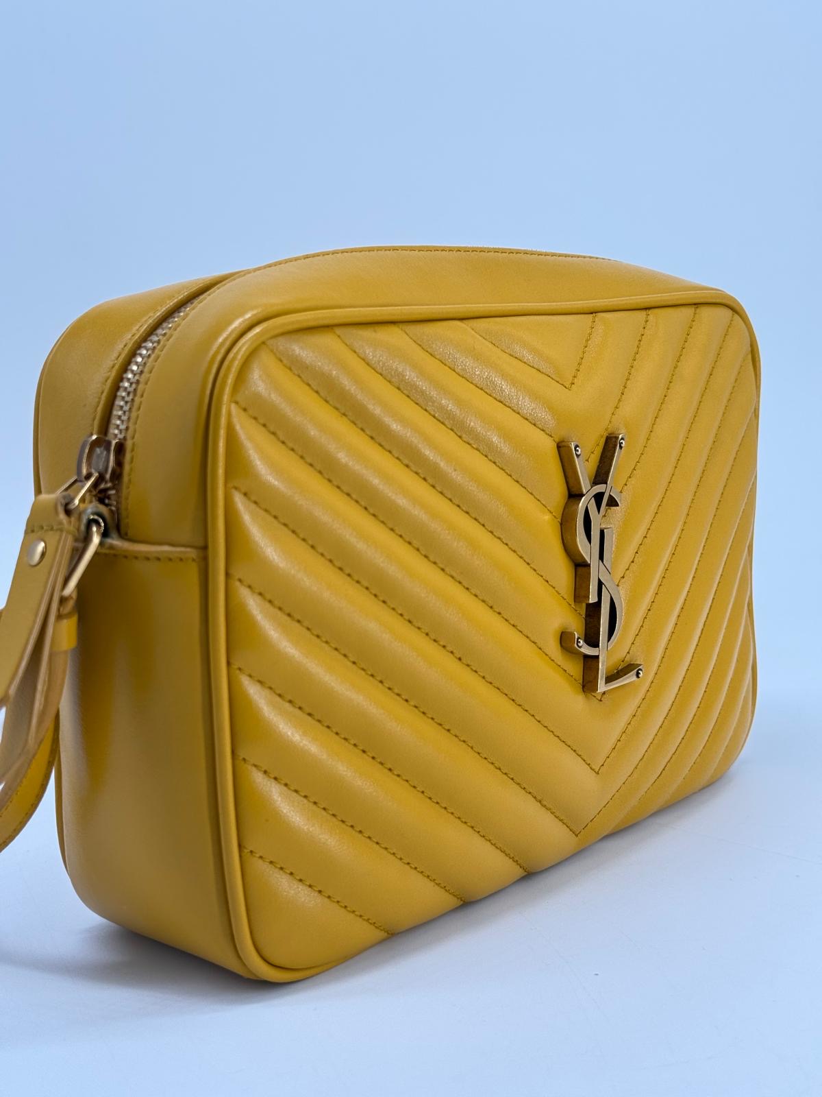 Saint Laurent Lou Camera Crossbody Bag with Tassel in Yellow Calfskin