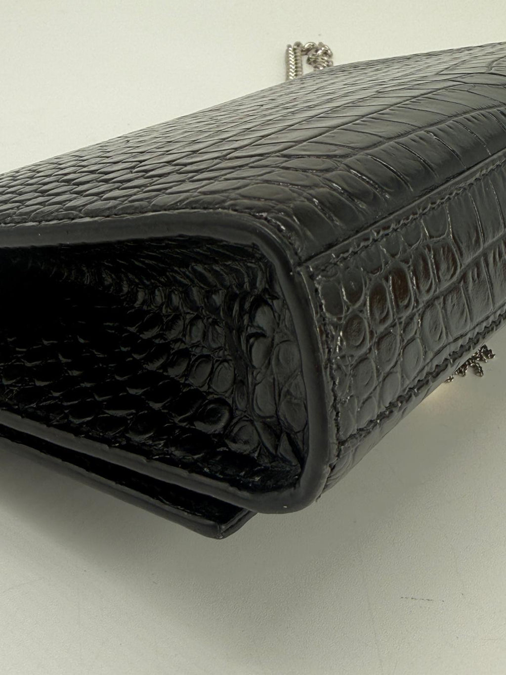 Saint Laurent Black Croc Embossed Leather Medium Kate Tassel Shoulder Bag