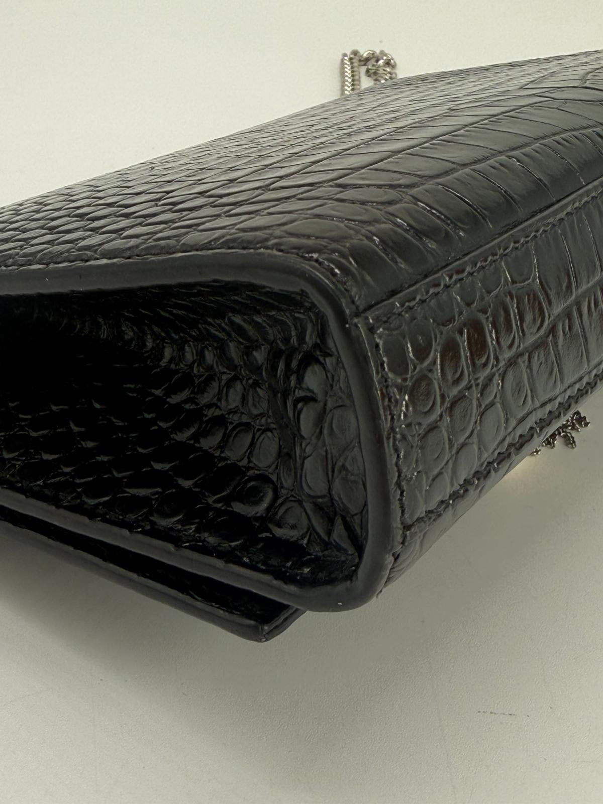 Saint Laurent Black Croc Embossed Leather Medium Kate Tassel Shoulder Bag