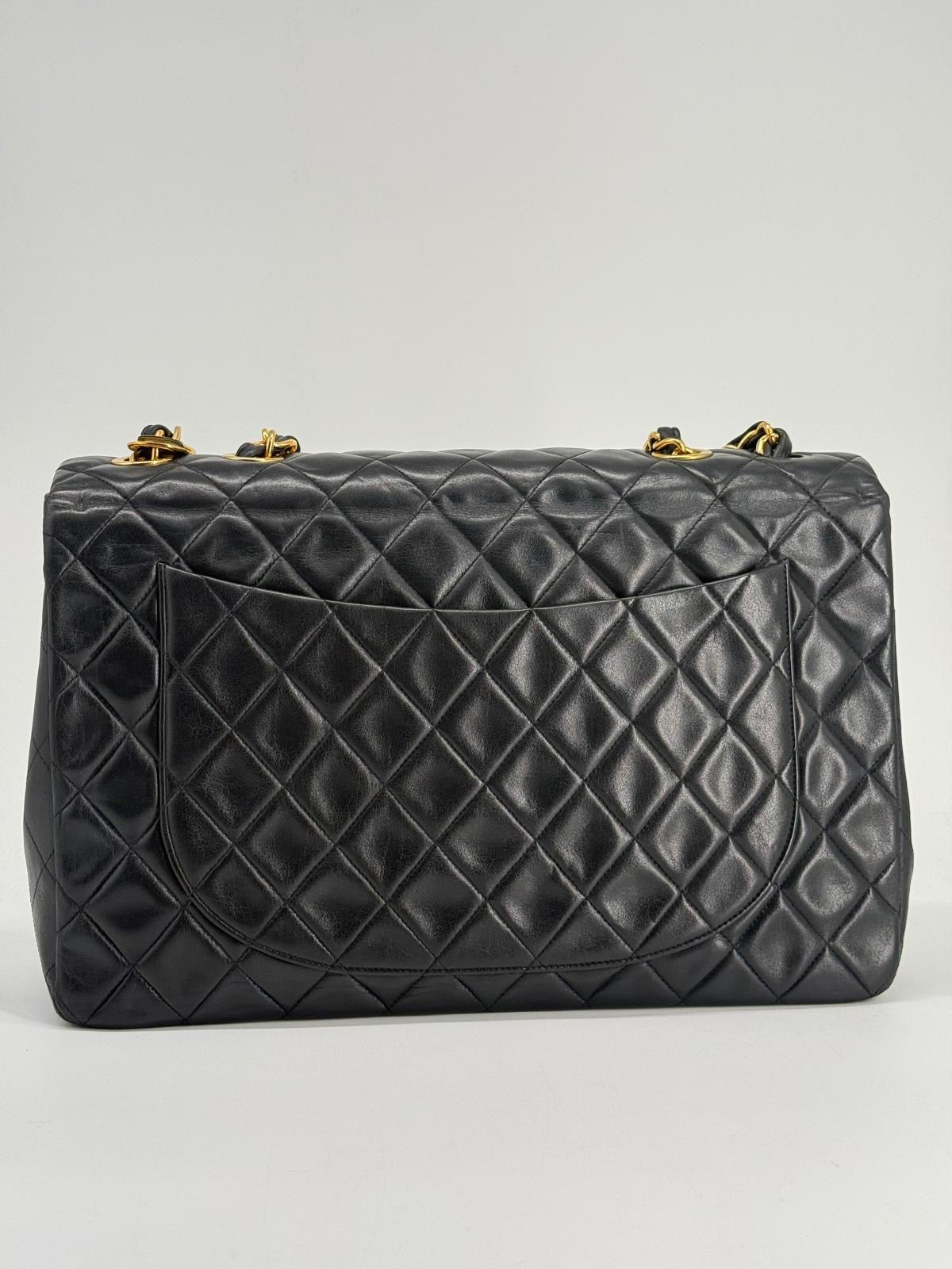Chanel Black Quilted Lambskin XL Jumbo Single Flap Black Shoulder Bag