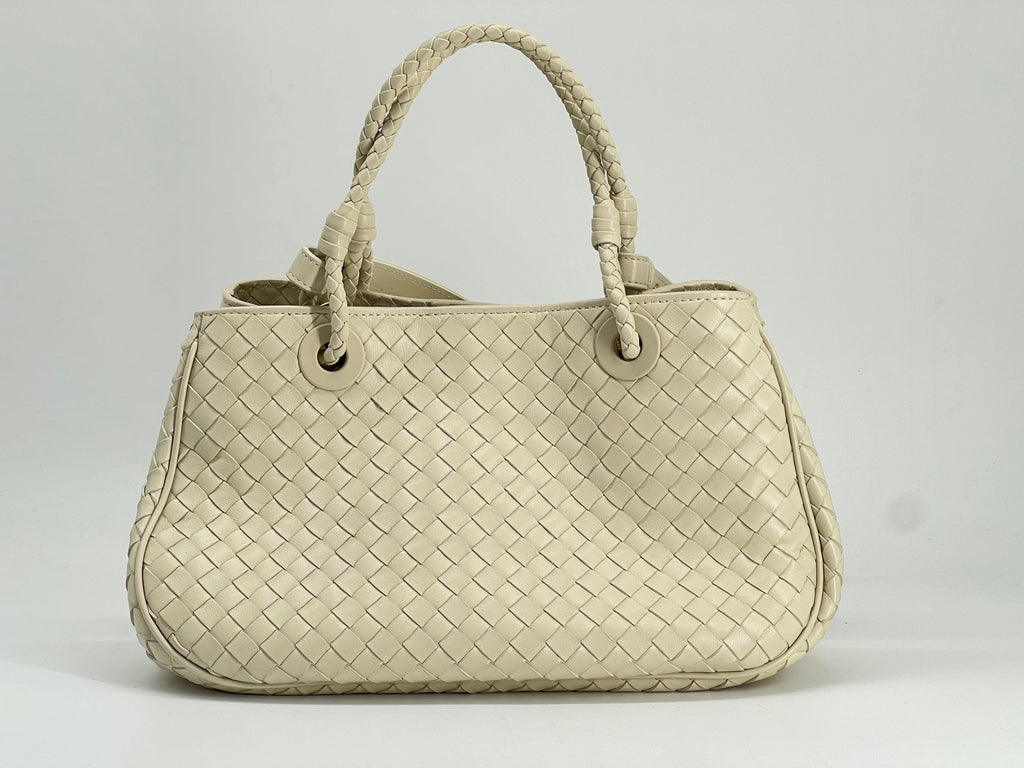 Bottega Veneta Nappa Intrecciato Basket Bag In Sea Salt Leather