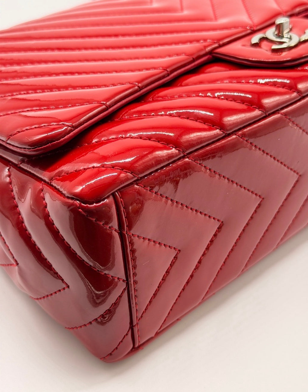 Chanel Patent Maxi Chevron Single Flap Shoulder Bag Red