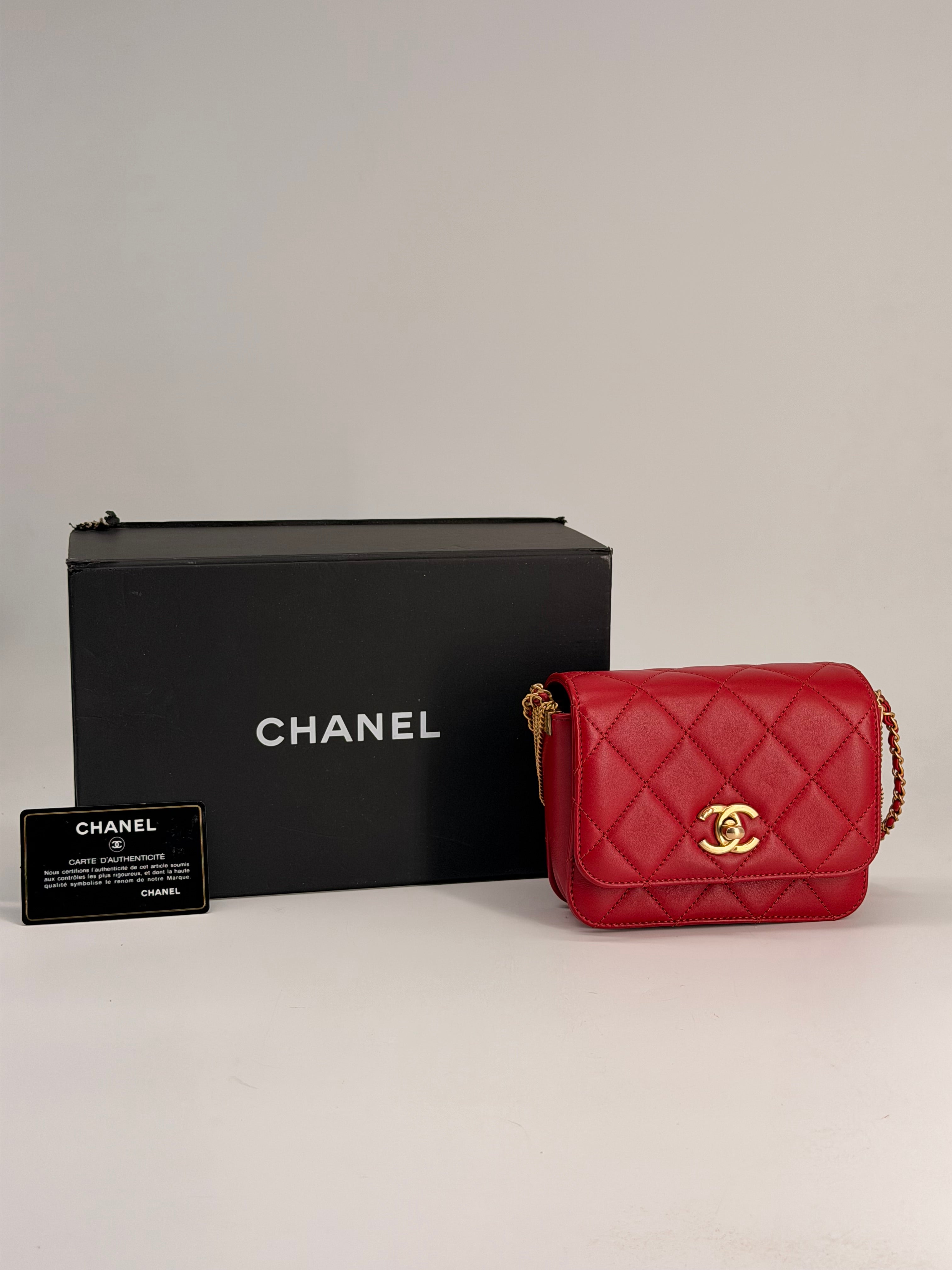 Chanel Cambon Mini Chain Red Lambskin Flap Bag