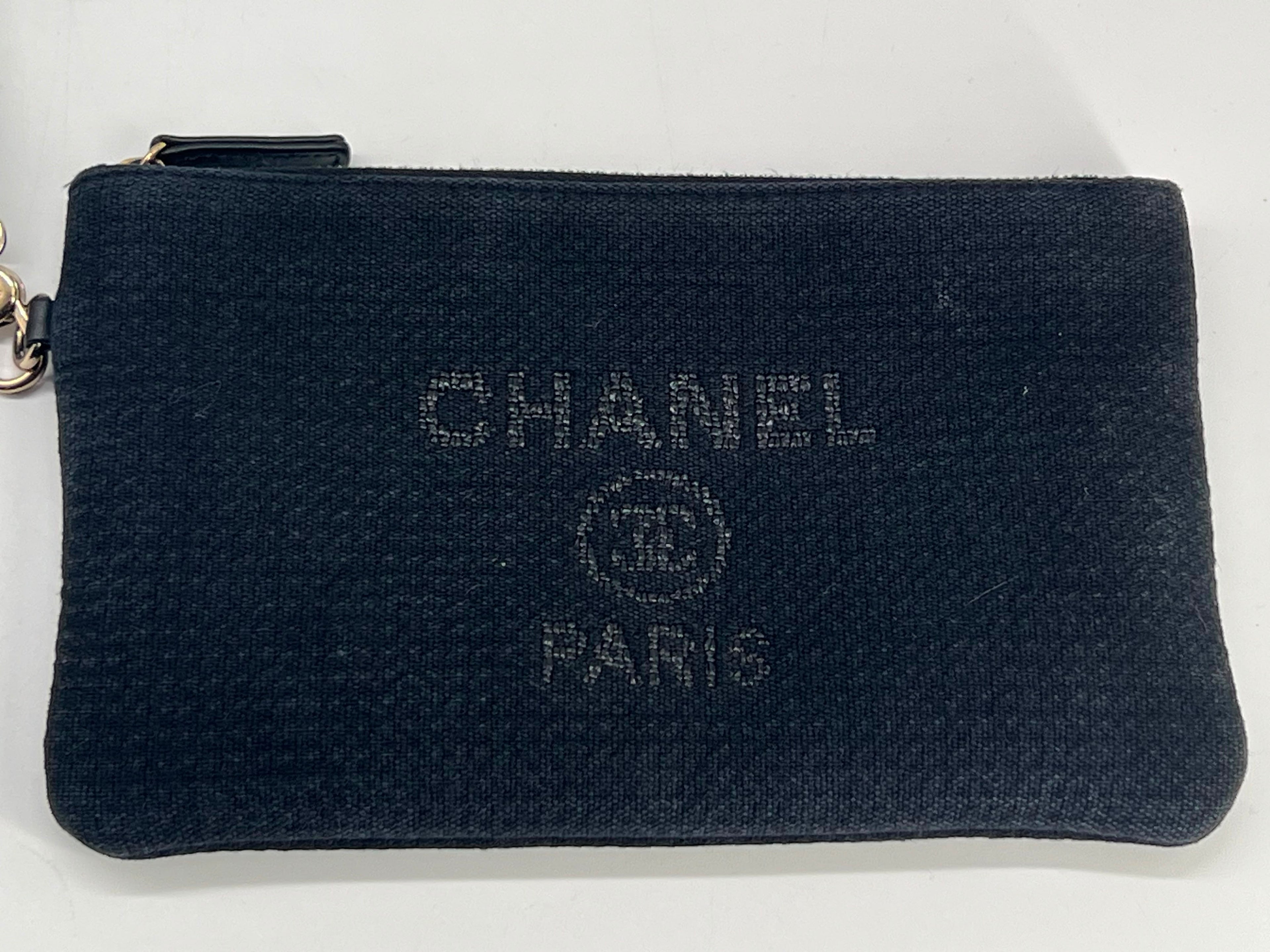 Chanel Deauville Tote Bag Small in Black Canvas Gold-Tone Hardware With Pouch