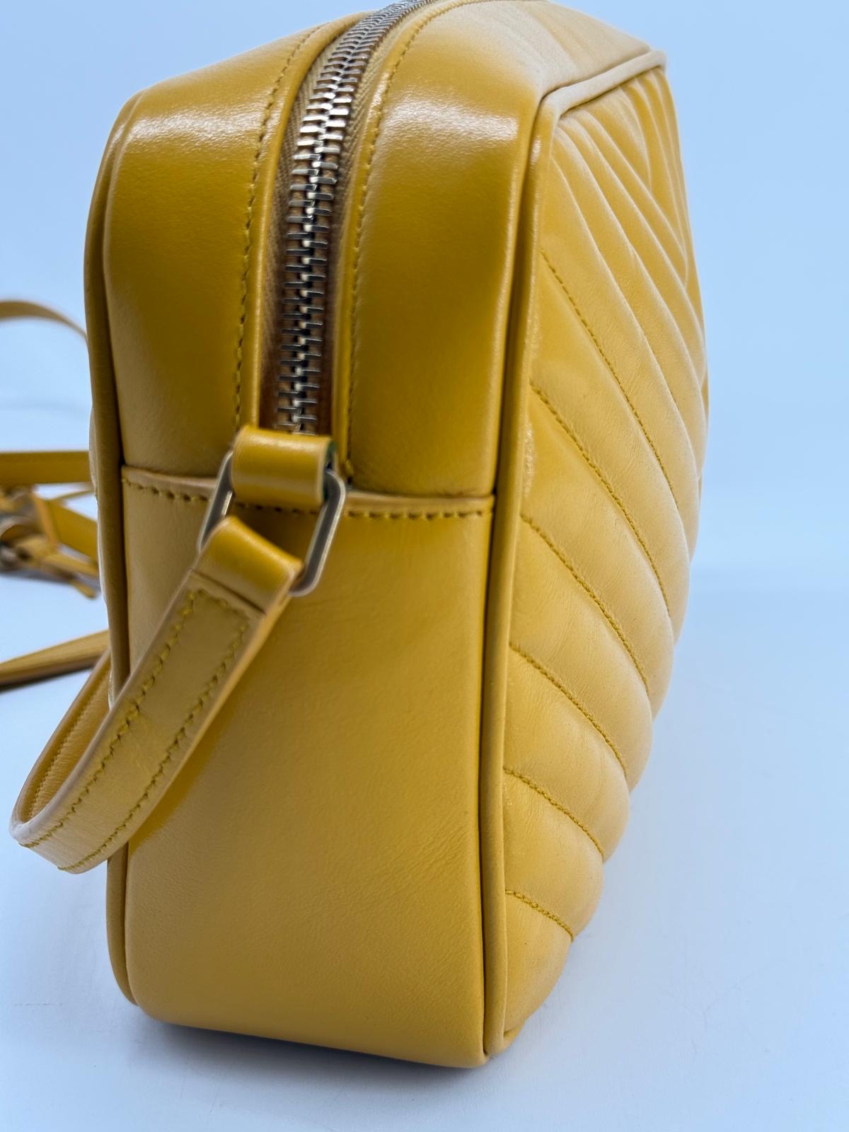 Saint Laurent Lou Camera Crossbody Bag with Tassel in Yellow Calfskin