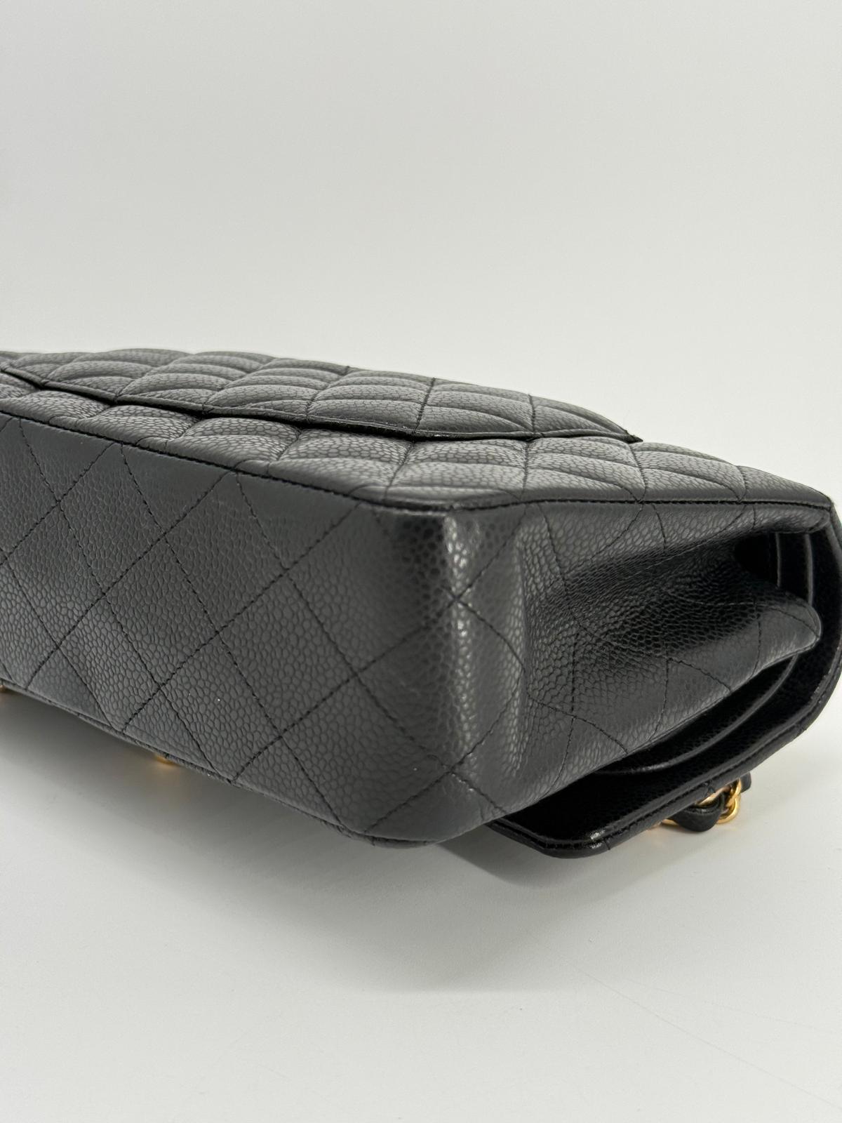 Chanel Medium Double Flap Caviar Black Leather Shoulder Bag
