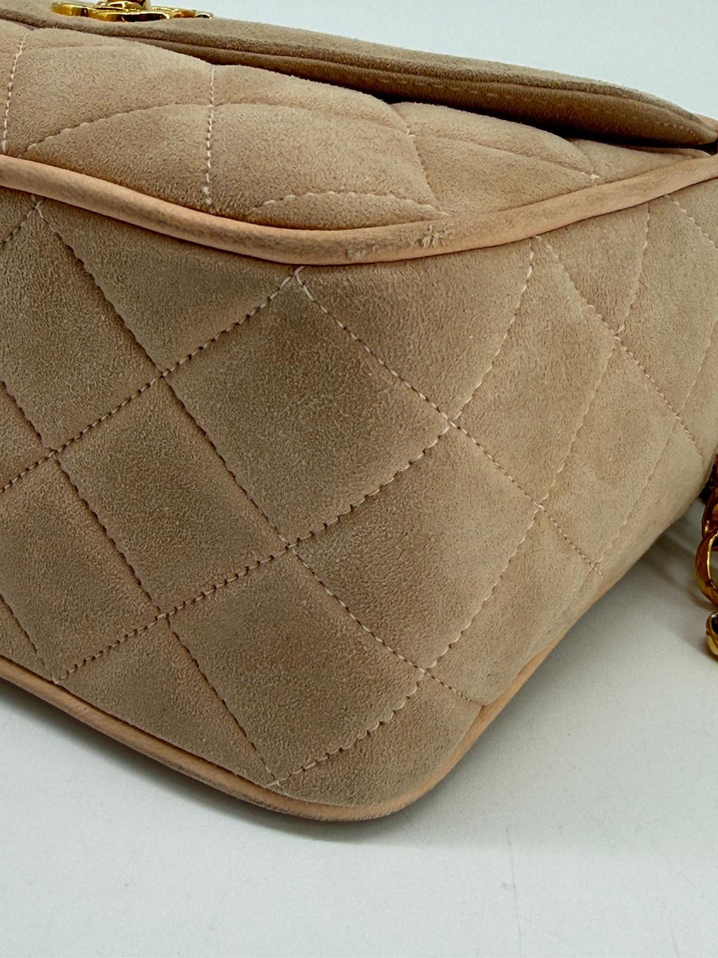CHANEL Quilted Tassel CC Camera Bag Case In Pink Suede