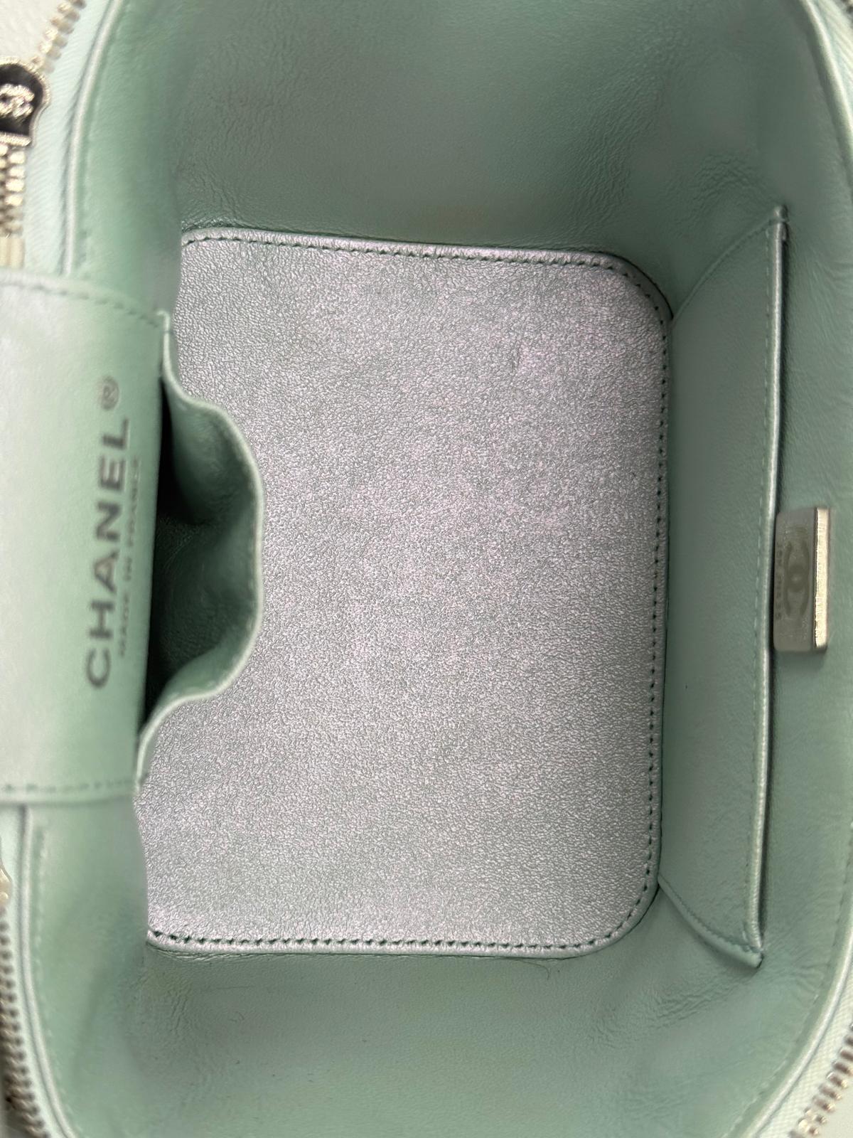 Chanel Vanity Case Iridescent Metallic Blue Leather Handbag